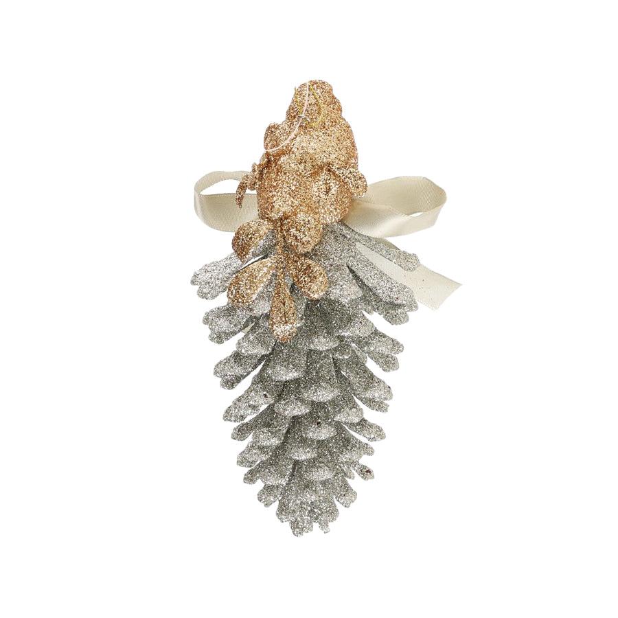 HARMONIER Christmas Mini Ornament 17cm Pine Cone in Gold/Silver - 1pc (30g) for Holiday Tree Decorations & Festive Home Decor