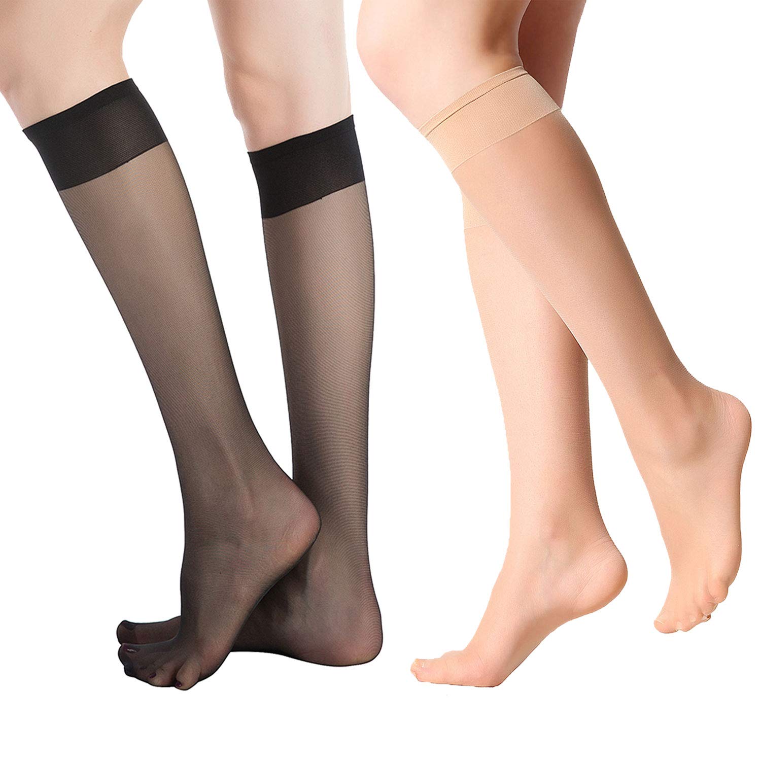 MANZI 12 Pairs Women's Sheer Knee High Stockings & Pantyhose - Perfect for Office, Dressy Outfits & Everyday Wear