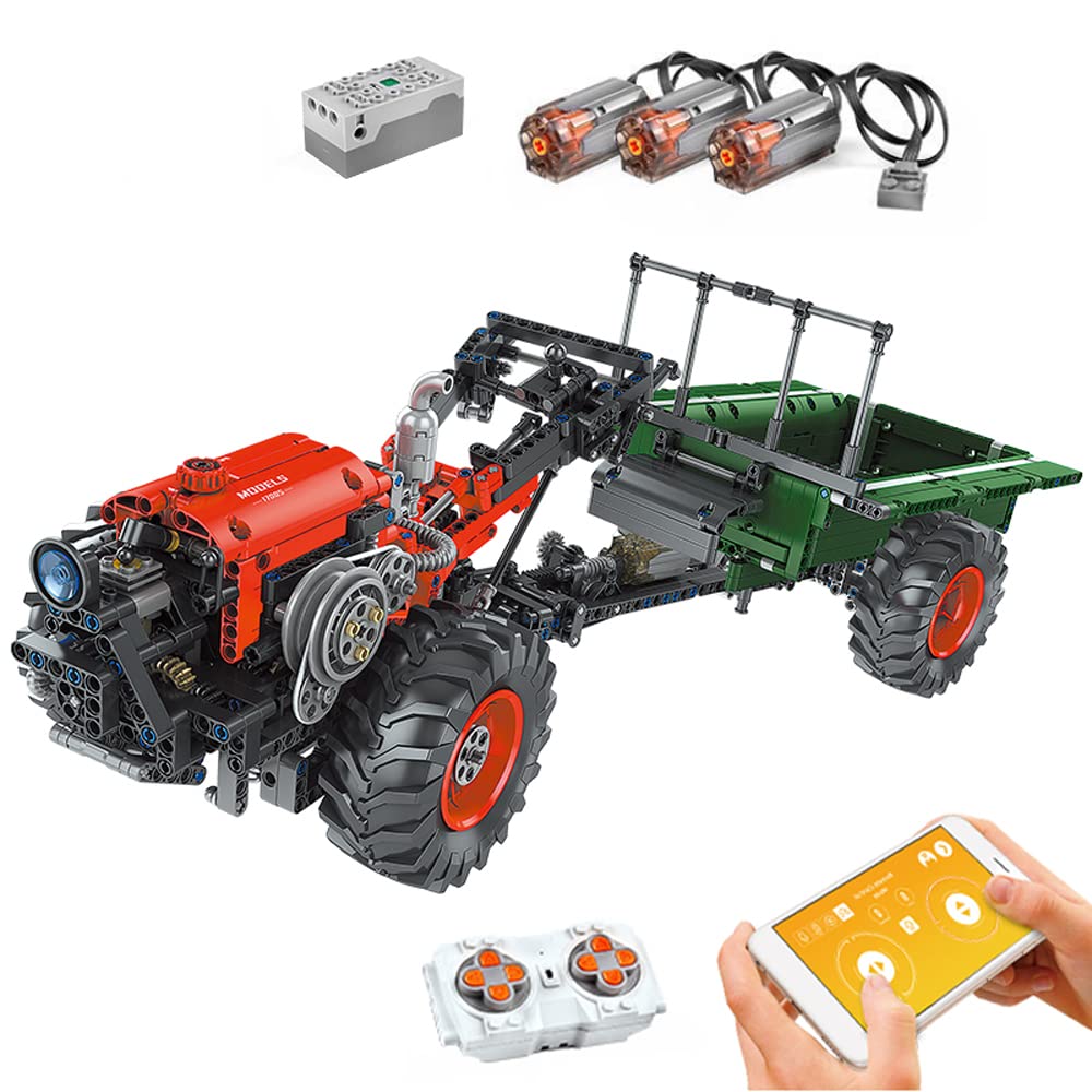 Doerwye 1312PCS DIY Remote Control Tractor Building Kit - 2.4G & APP Dual Control, Rechargeable RC Truck with 3 M-Type Motors, Realistic Farmer Vehicle Model - Perfect Christmas Gift for Kids, Adults & Boys | Fun for Farm Play, STEM Learning & Collectors