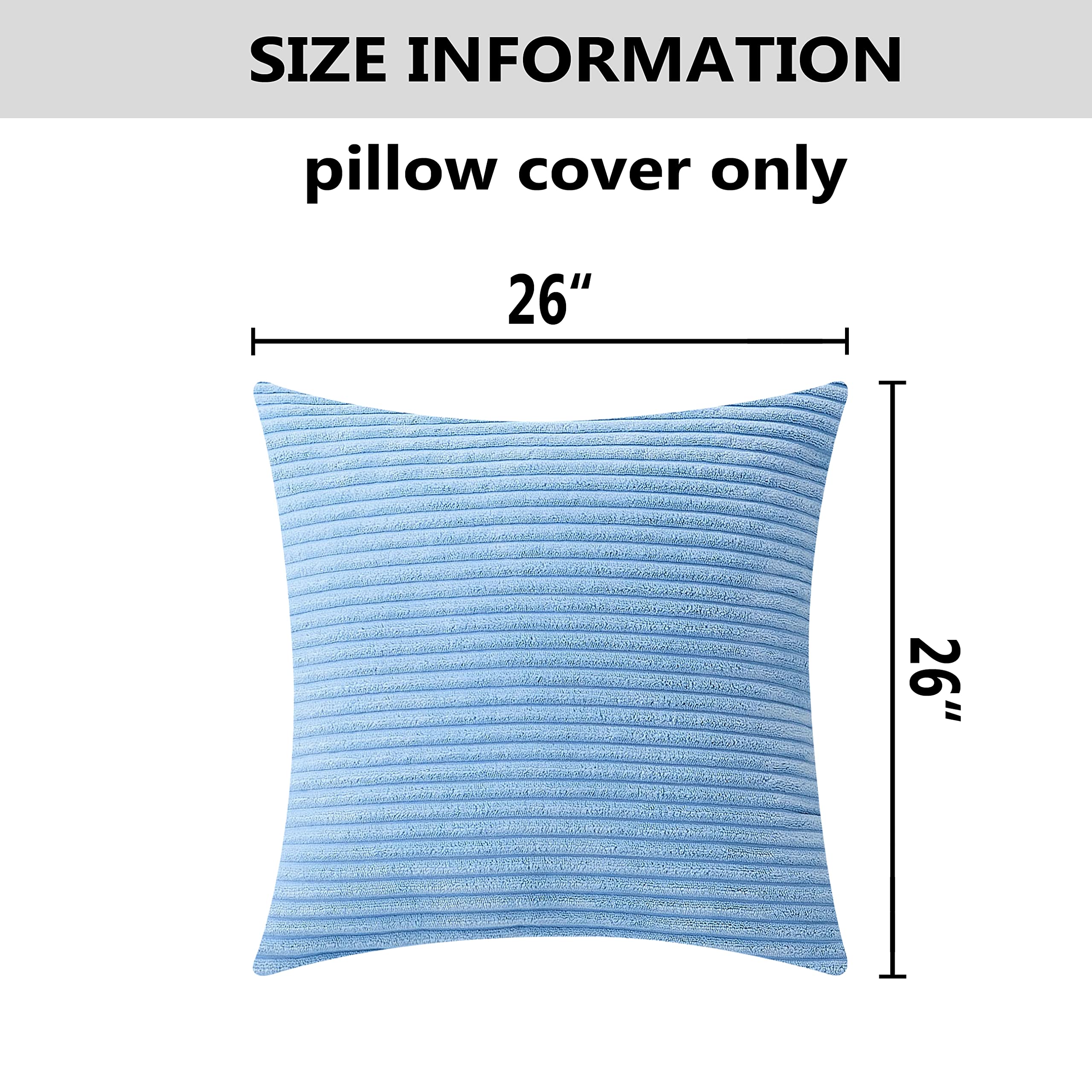 Supersoft Large 26x26 Inch Throw Pillows for Couch & Patio - Textured Square Decorative Pillow Covers in Baby Boy Blue - Perfect for Living Room, Bedroom & Outdoor Furniture Decor