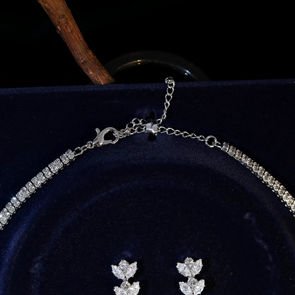 Elegant Water Drop Necklace and Earrings Set - Sterling Silver Bridal Jewelry for Women | Wedding, Anniversary, Prom & Special Occasion Gift