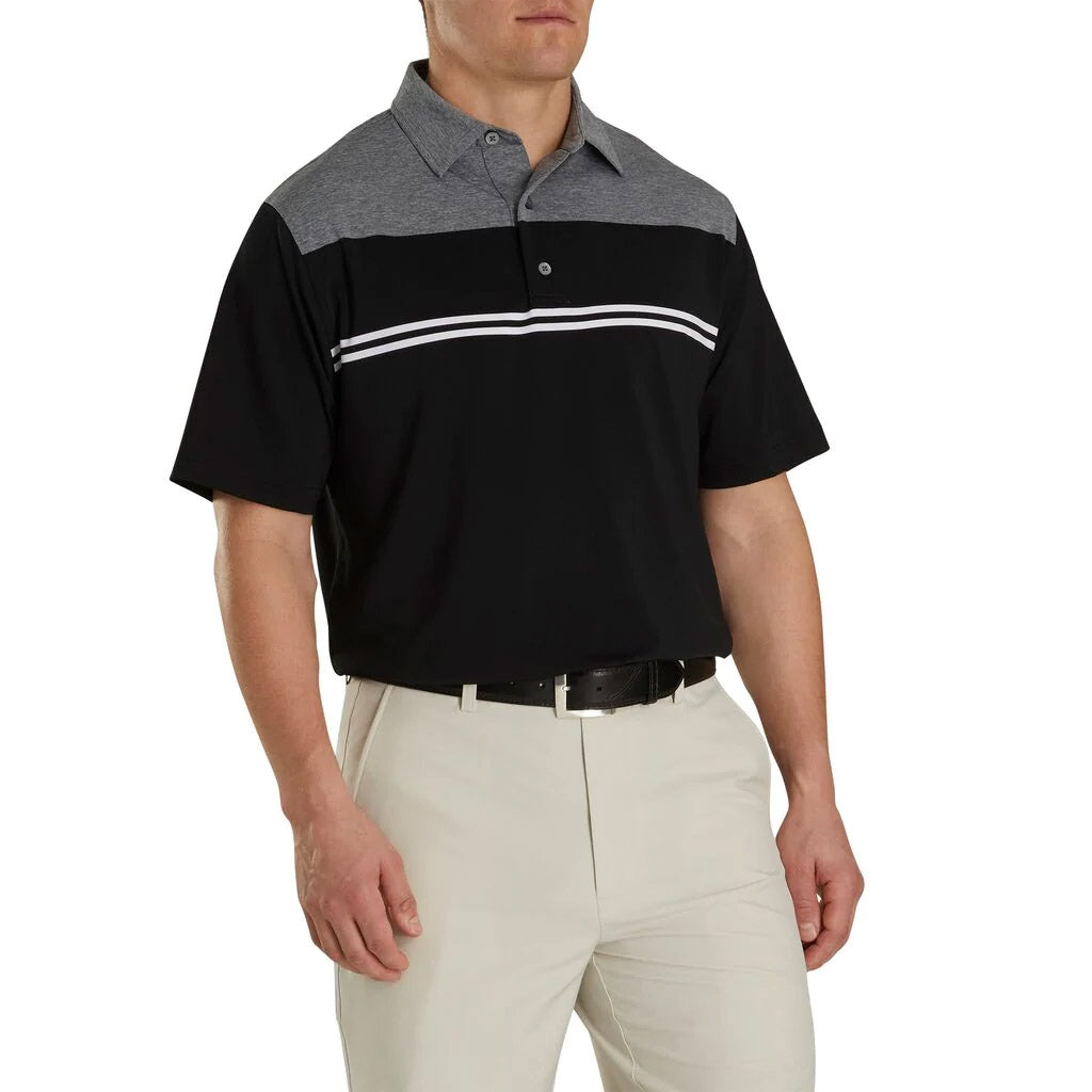 FootJoy Heather Color Block Lisle Self Collar Black Men's Golf Polo Shirt - Moisture-Wicking & Breathable for Comfort on the Golf Course & Casual Wear
