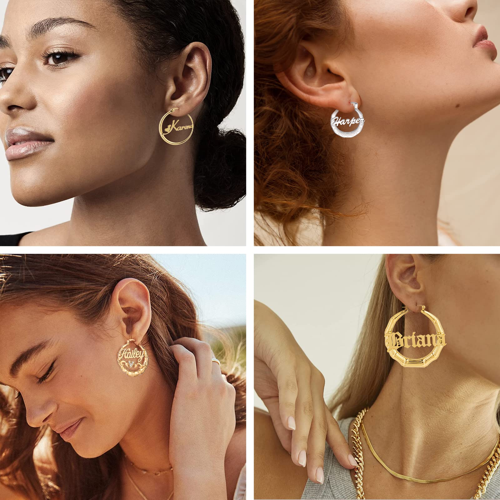 Personalized Bamboo Hoop Earrings with Custom Name - Big Oversized Hip Hop Earrings for Women, Wife, Mom, Daughter, Sister - Perfect for Birthday Parties, Graduation Gifts & Everyday Fashion Accessories