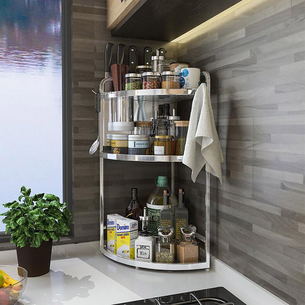 Stainless Steel Corner Shelf Organizer - 62cm x 24cm Kitchen Storage Rack, Wall Mounted Corner Basket for Spice, Utensil & Cookware Organization - Perfect for Small Kitchen, Pantry or Bathroom Storage Solutions