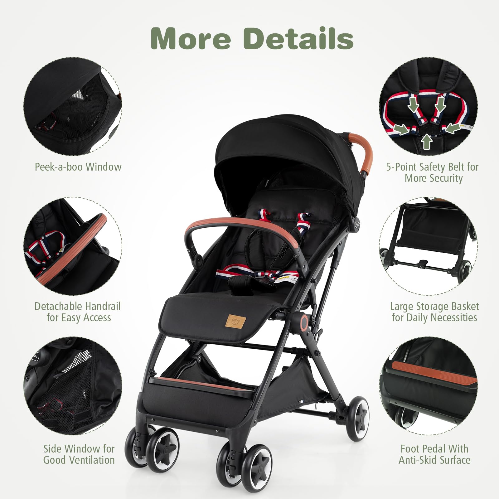 **BABY JOY Lightweight Baby Stroller - Compact Travel Stroller for Airplane & Toddler, 5-Point Safety Harness, Adjustable Backrest, Footrest & Canopy, Storage Basket, Easy One-Hand Fold (Black) - Perfect for Travel, Shopping & Daily Walks**