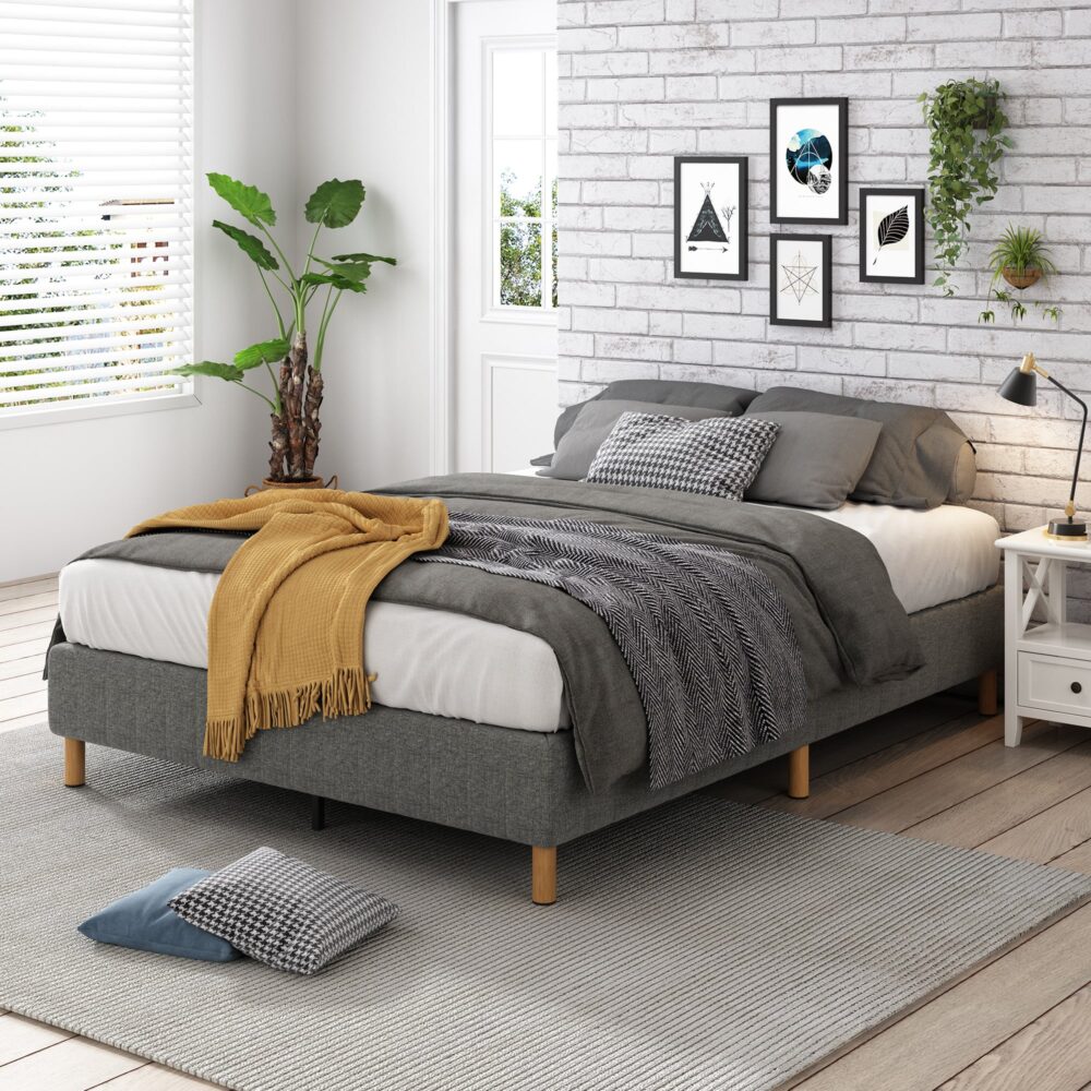 Sturdy Double Metal Bed Frame with Mattress Foundation - Dark Grey | Heavy Duty Support for Queen/King Size Beds | Perfect for Master Bedrooms, Guest Rooms & Dormitories