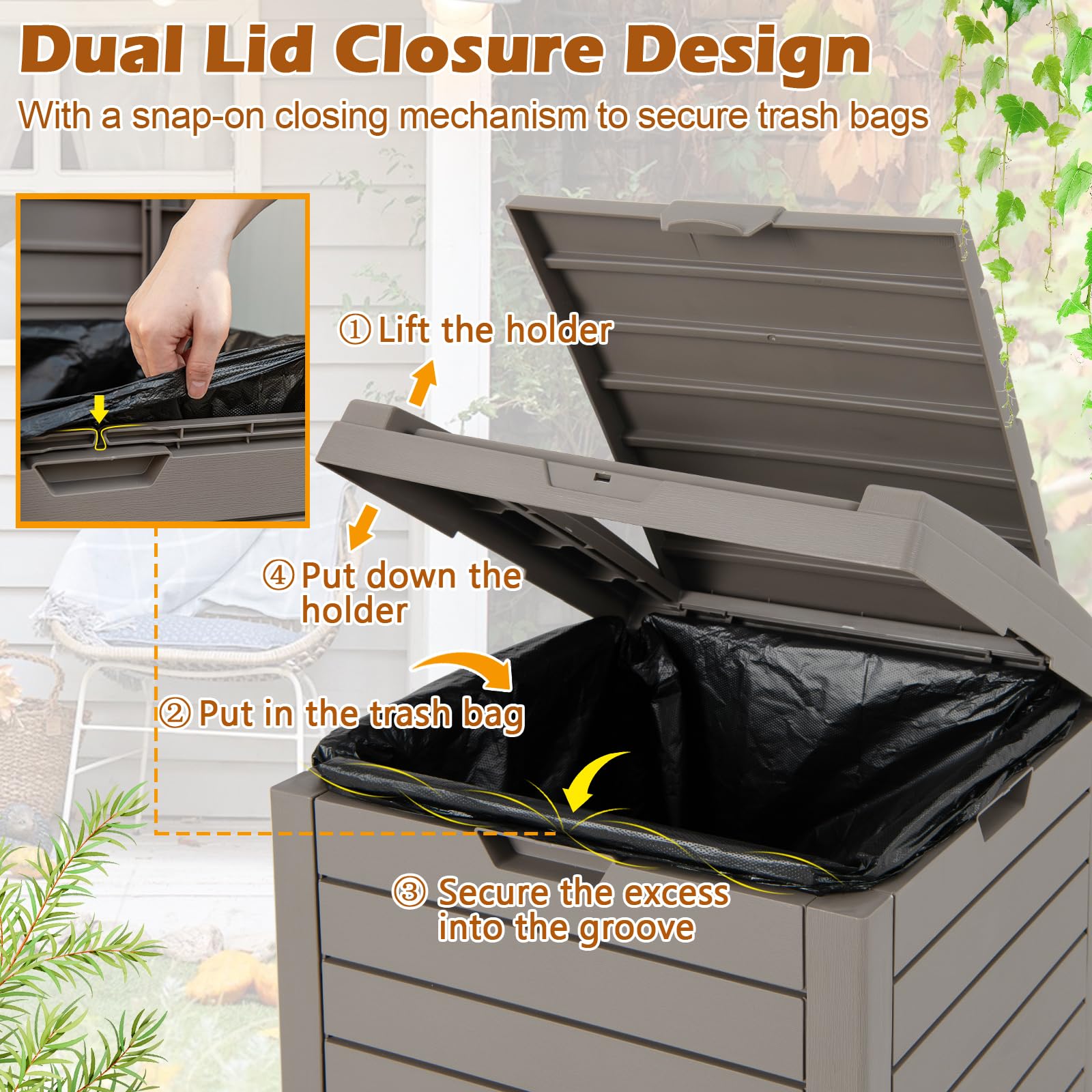 Goplus 31 Gallon Outdoor Trash Can with Lid - 2 Pack Large Waterproof Resin Garbage Bin w/Drip Tray & Fits 33-40 Gallon Trash Bags - Perfect for Patio, Porch, Backyard, Deck & Poolside Use