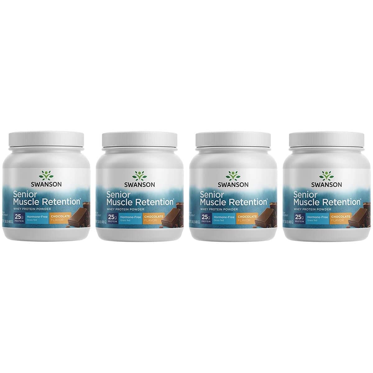 Swanson Senior Muscle Retention Protein Powder - Chocolate Flavor 1.06 lb (480g) Powder (4 Pack) for Elderly Nutrition & Muscle Support - Ideal for Post-Workout Recovery, Healthy Aging, and Senior Fitness Routines