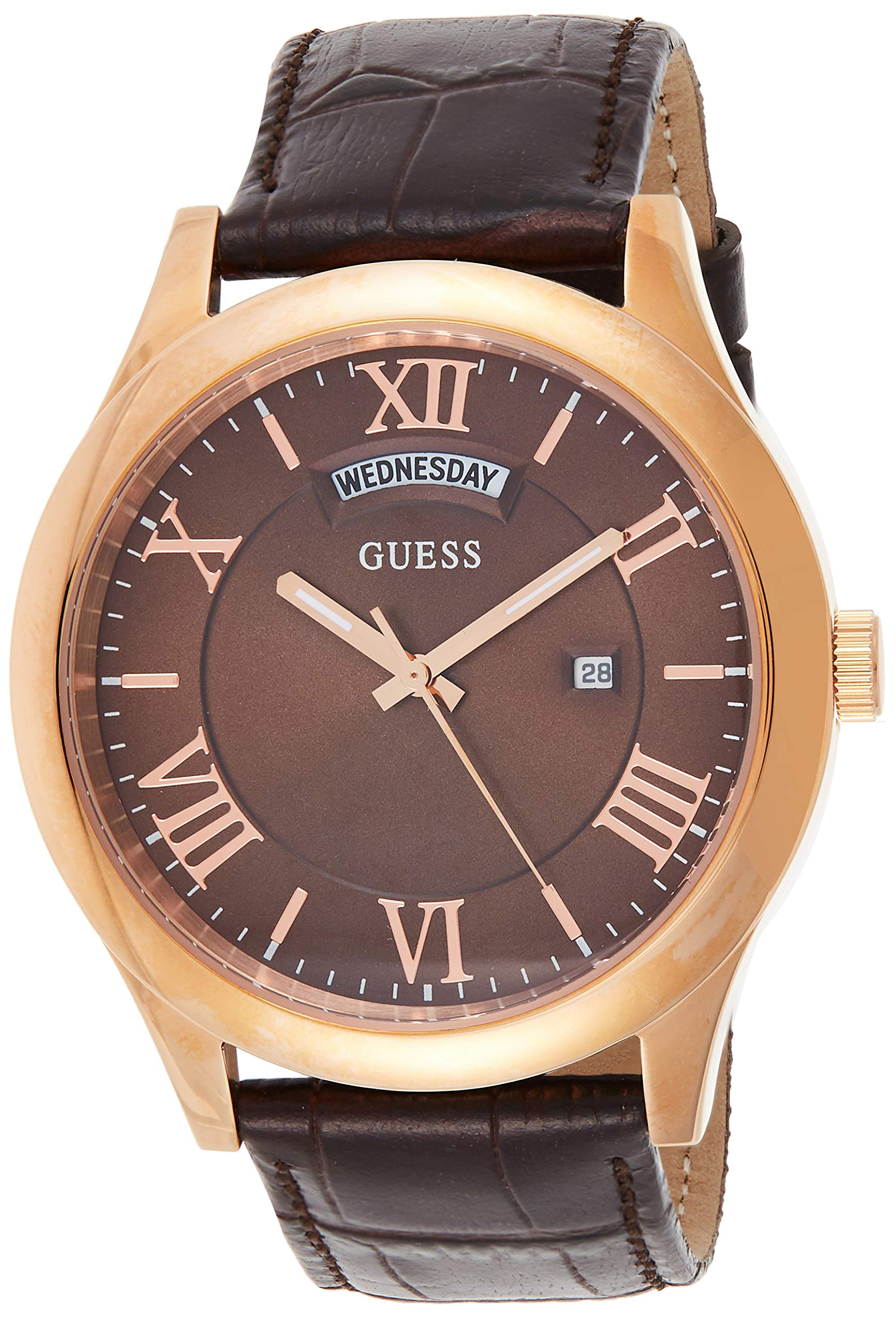 GUESS Men's Black Leather Strap Stainless Steel Quartz Watch - Model W0792G3 | Water Resistant, Date Display | Perfect for Business, Casual Wear & Gift Giving