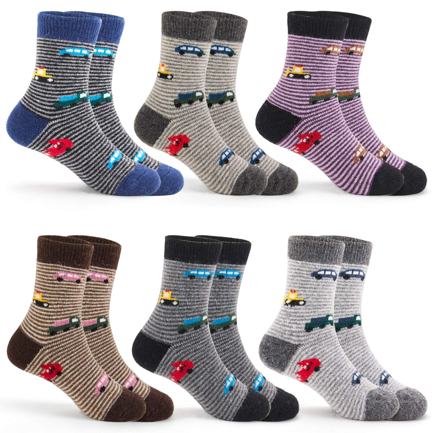 Warm Wool Socks for Boys - 6 Pairs Kids Winter Thermal Crew Socks for Outdoor Play