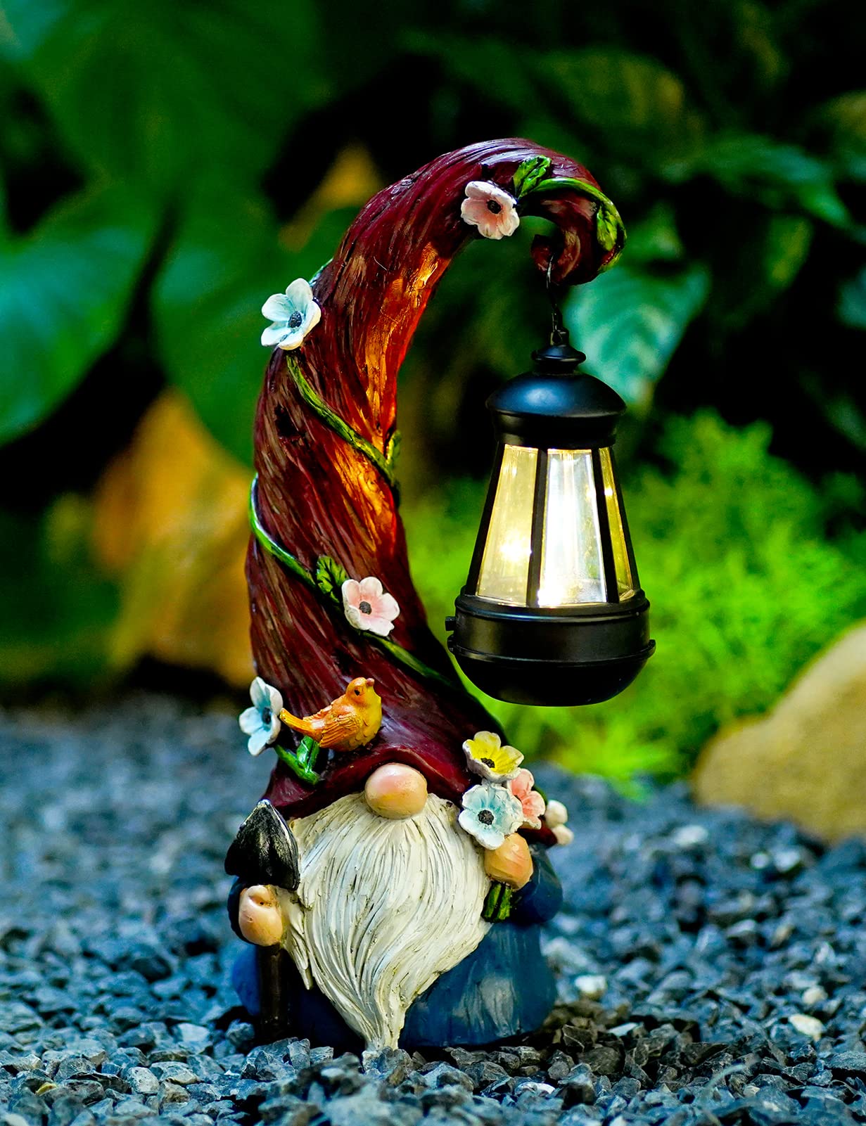 Solar Gnome Garden Statue with Lantern Light - Outdoor Yard Decor for Patio, Lawn & Garden - Perfect Mother's Day Gift & Home Decoration