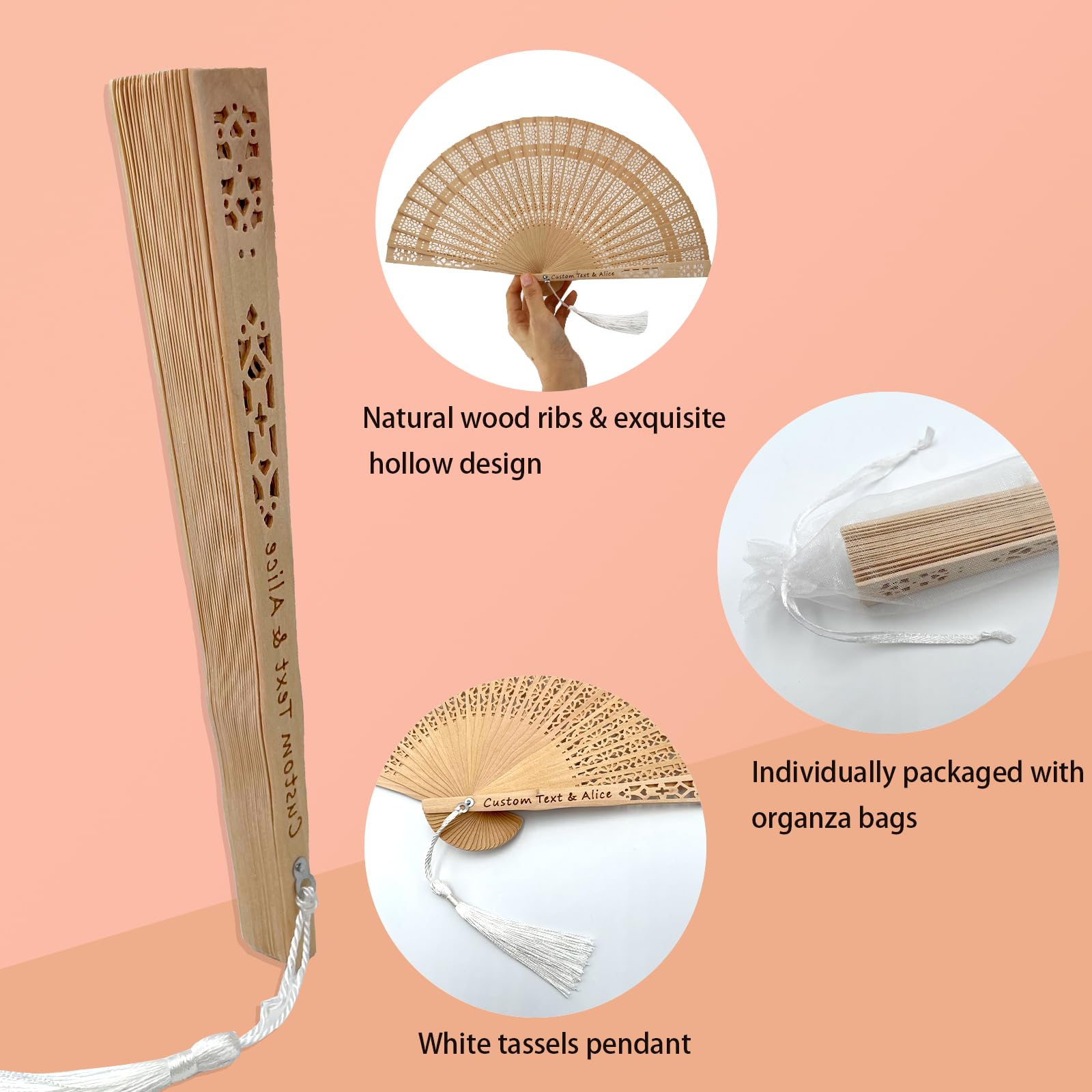 50pcs Personalized Wooden Wedding Fans - Custom Engraved Japanese Folding Fans for Wedding, Birthday & Engagement Party Favors - Elegant Bridal Shower Gifts & Unique Event Souvenirs (Perfect for Outdoor Ceremonies, Photo Props & Guest Keepsakes)