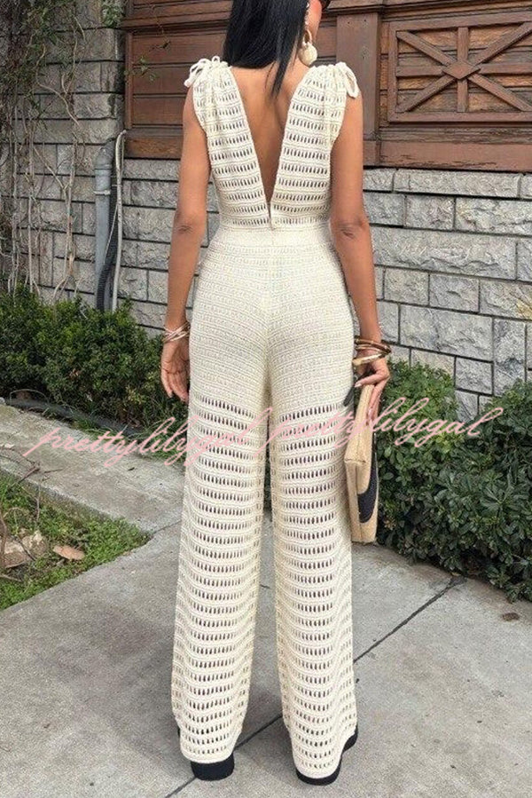 Stylish Solid Color Knitted V-Neck Casual Jumpsuit for Women | Holiday & Everyday Wear | Perfect for Beach, Party, and Office Outfits