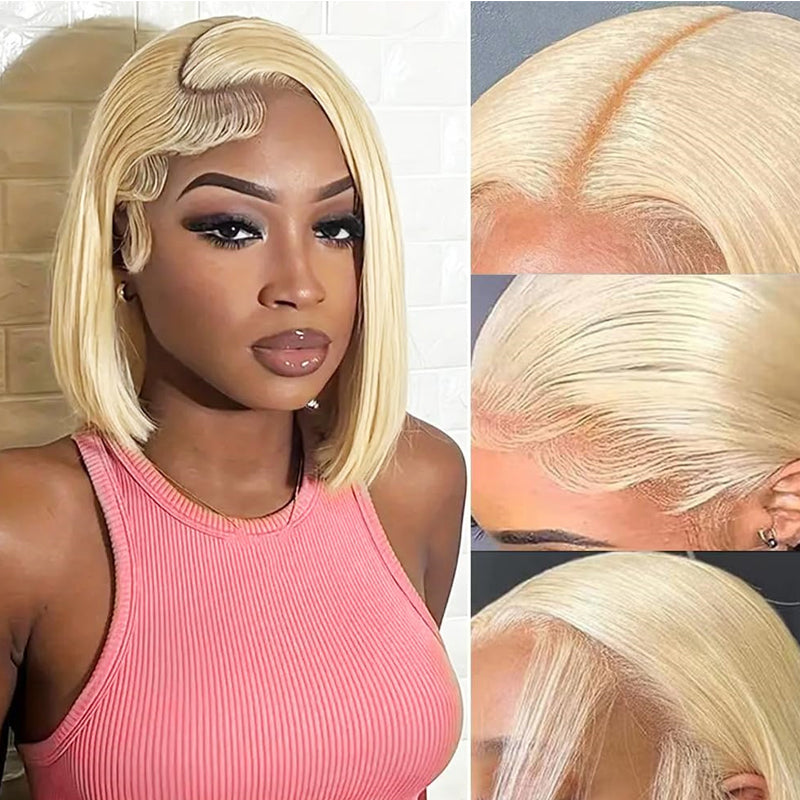 Eullair Blonde Straight Short Bob 13x4 Lace Front Wig - 100% Human Hair for Women & Girls | Summer Fashion, Cosplay, Daily Wear & Special Occasions