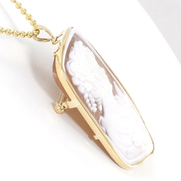 18K Yellow Gold Shell Cameo 2-Way Convertible Necklace & Brooch - Vintage Jewelry for Women, Elegant Gift for Brides, Anniversaries & Special Occasions