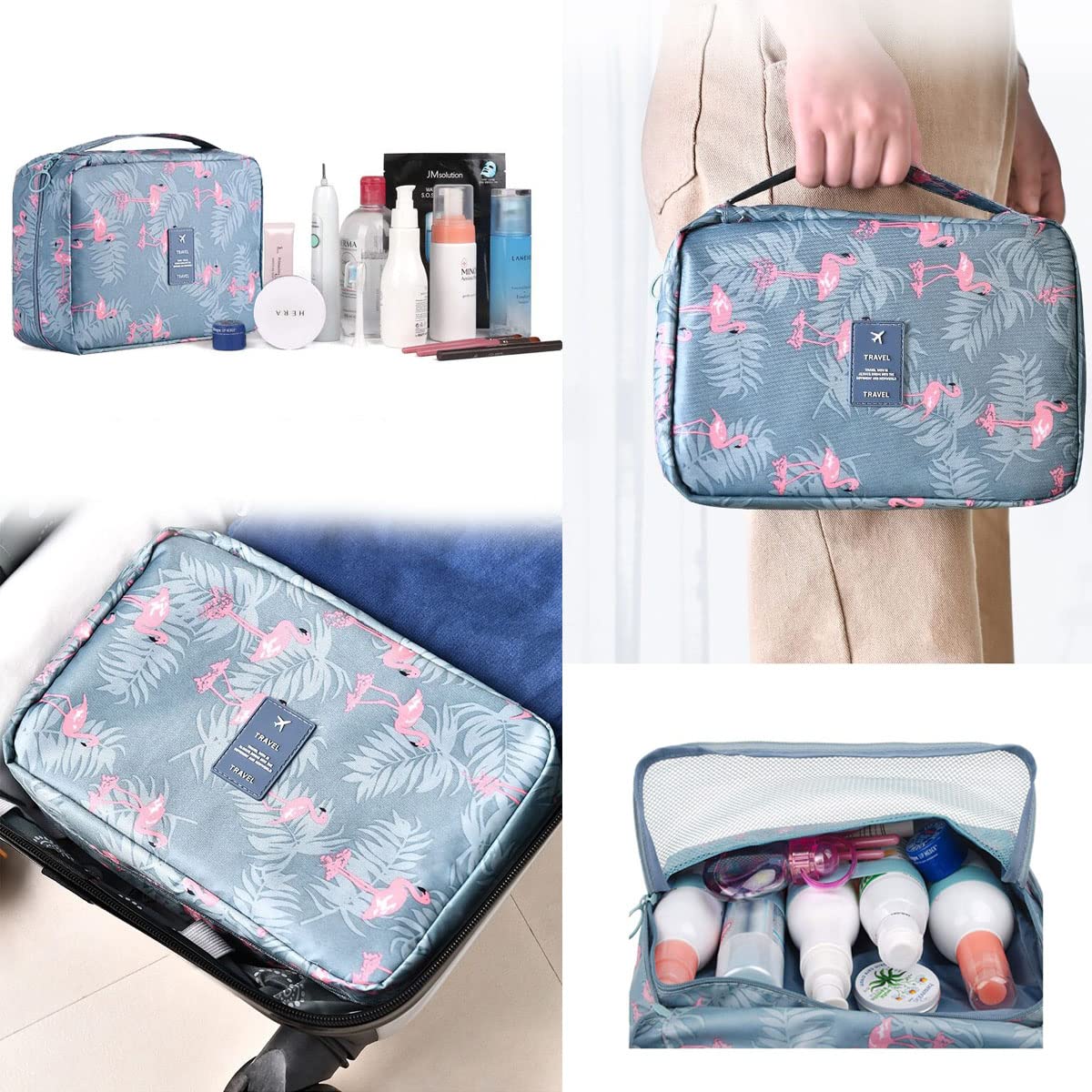 YYGOJOY Large Waterproof Hanging Toiletry Bag - Travel Cosmetic Organizer with Multiple Pockets for Makeup, Toiletries & Essentials - Perfect for Business Trips, Gym, Vacation & Daily Use (Grey Lemon)