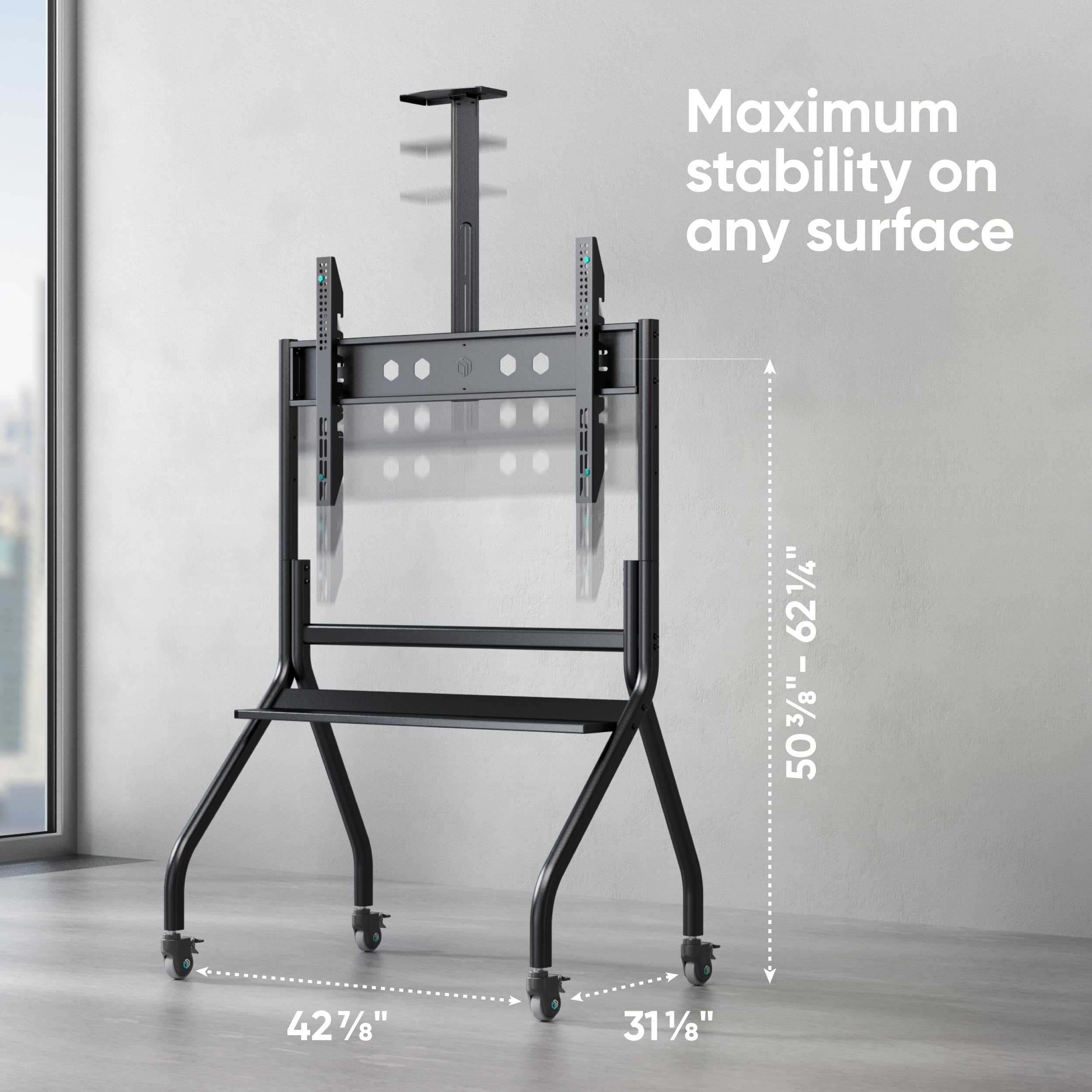 ONKRON Heavy Duty Mobile TV Stand for 60-120 Inch TVs up to 331 lbs - Adjustable Height Rolling TV Cart with Wheels, Max VESA 1000x600, Portable TV Stand for Living Room, Bedroom, Classroom, and Office Use - Tall Black