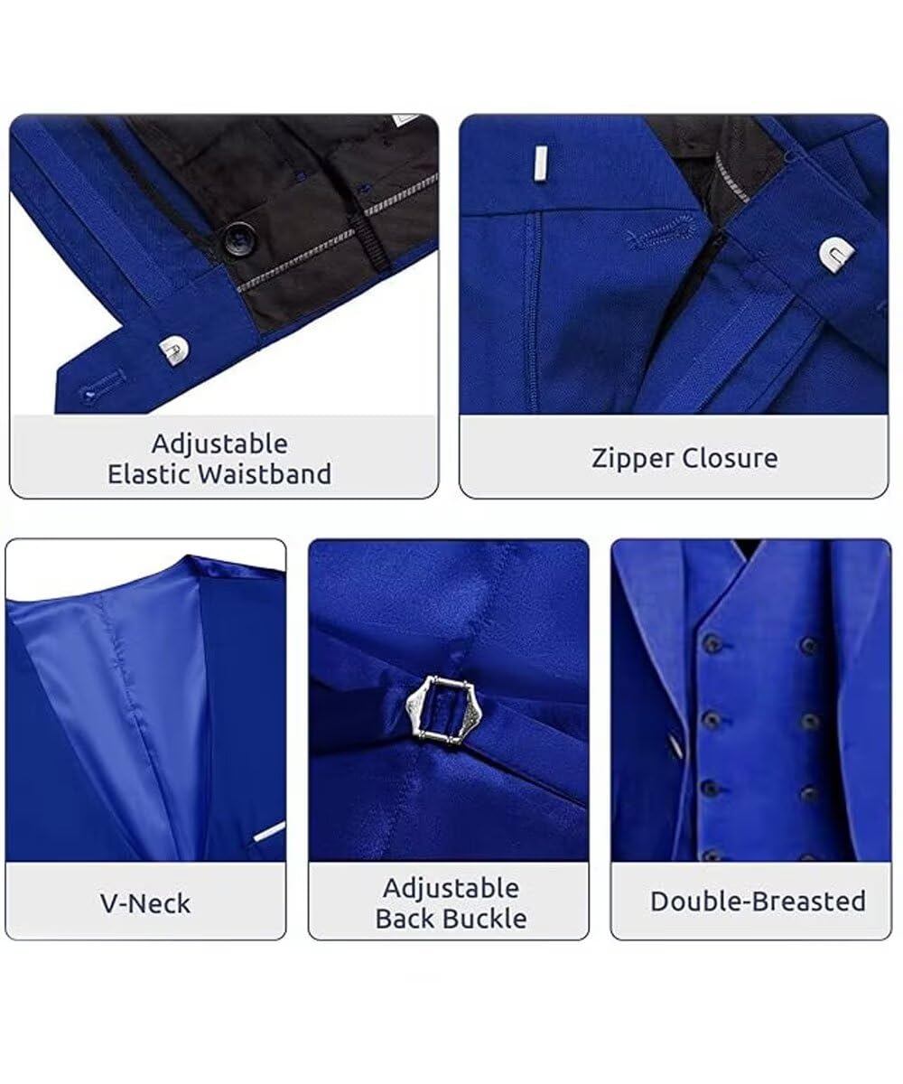 3-Piece Men's Slim Fit Double Breasted Wedding Suit Set - Blazer, Vest & Pants for Prom, Groom, Business & Formal Events | Premium Tailored Fit Tuxedo for Special Occasions