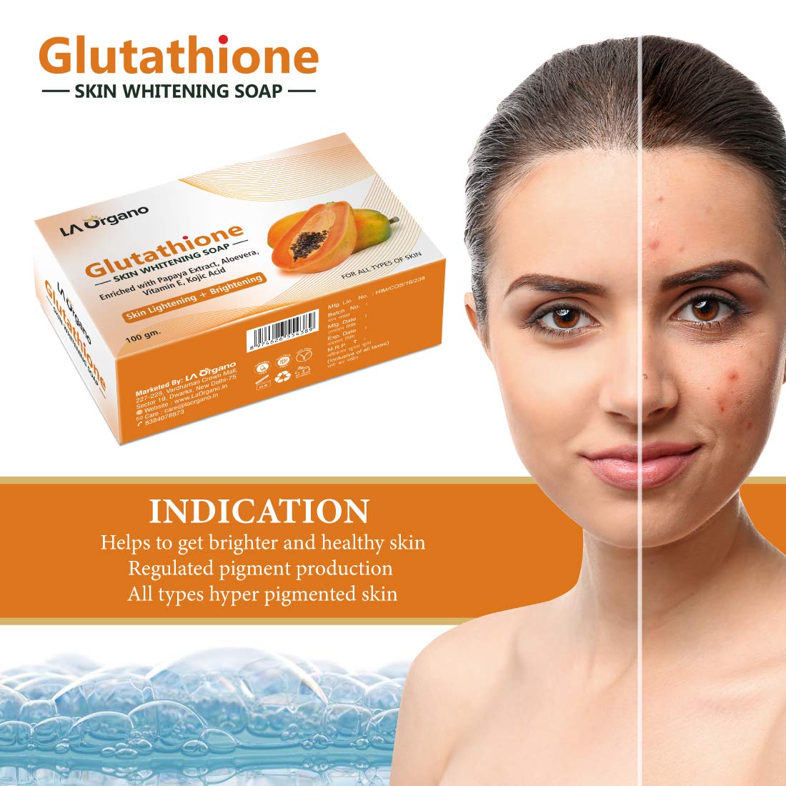 Organic Glutathione Papaya Skin Whitening Soap with Vitamin E & C - Dark Spot Remover & Exfoliating Soap for Brighter Skin (100g) - Perfect for Daily Face & Body Cleansing to Even Skin Tone