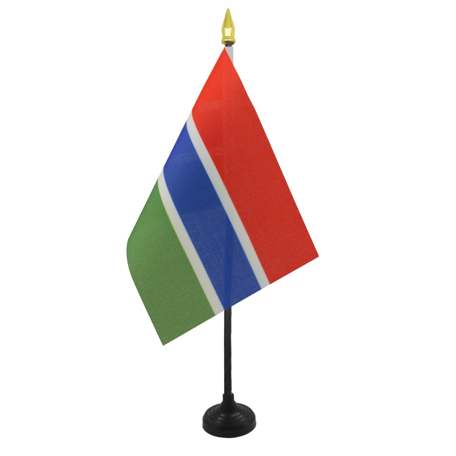 AZ FLAG - Gambia Table Flag 4'' x 6'' - Gambian Mini Desk Flag 100% Polyester 15 x 10 cm with 10'' Golden Spear Pole - Perfect for Office Decor, International Events, and Home Display