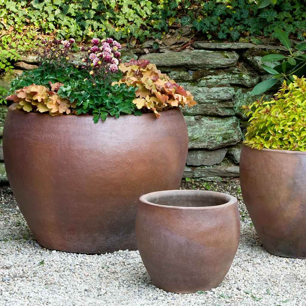 Campania International Kon Tum Planter Set of 3 - Handcrafted Earthenware Flower Pots for Indoor & Outdoor Plants | Perfect for Home Decor, Garden, Patio, and Office Spaces