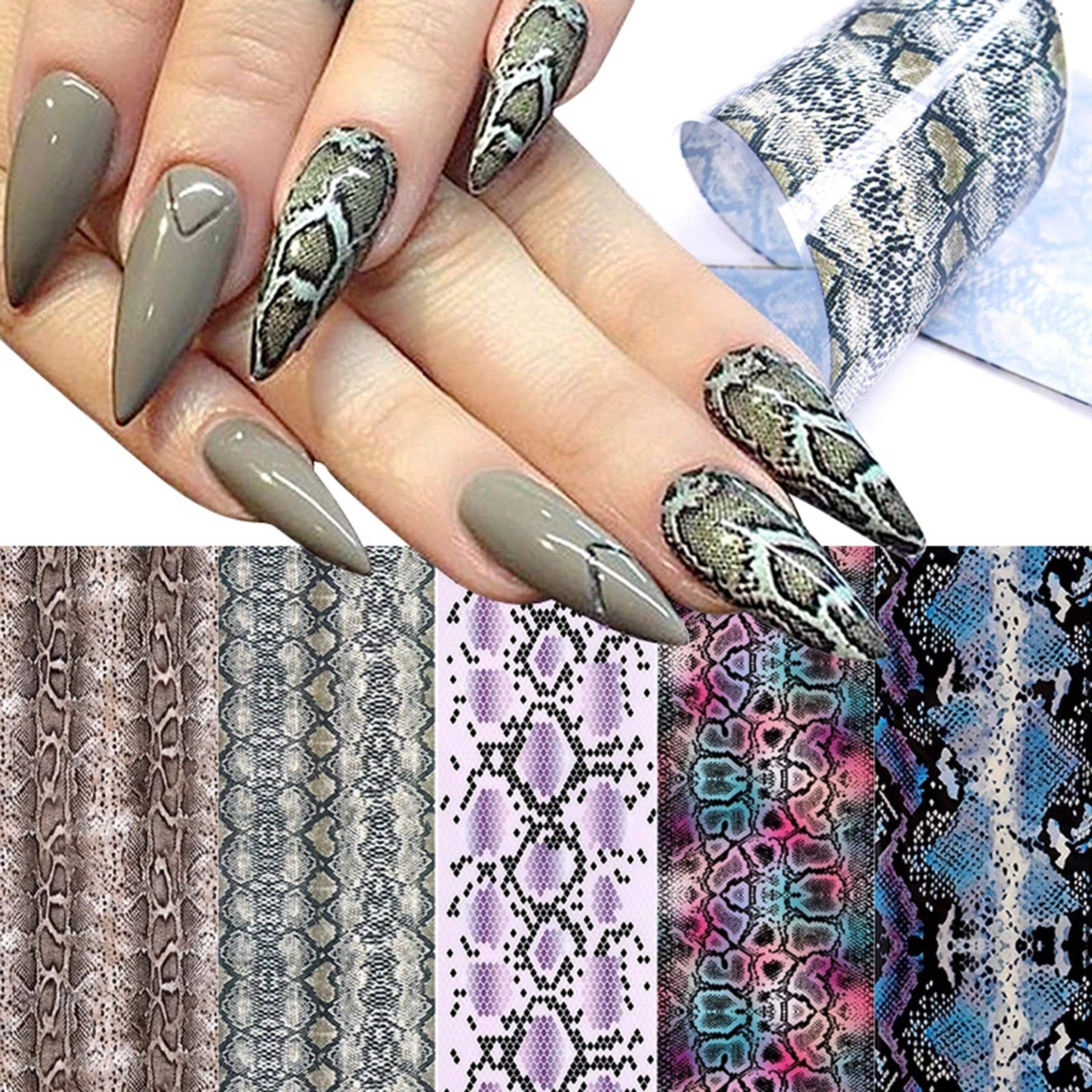Holographic Snake Nail Foil Transfer Stickers - 10 Sheets Laser Nail Art Decals for Acrylic & Gel Manicures - Metallic Snake Print Nail Foils Design for Women & Girls - Perfect for Salon, Party, and Special Occasion Nail Decor