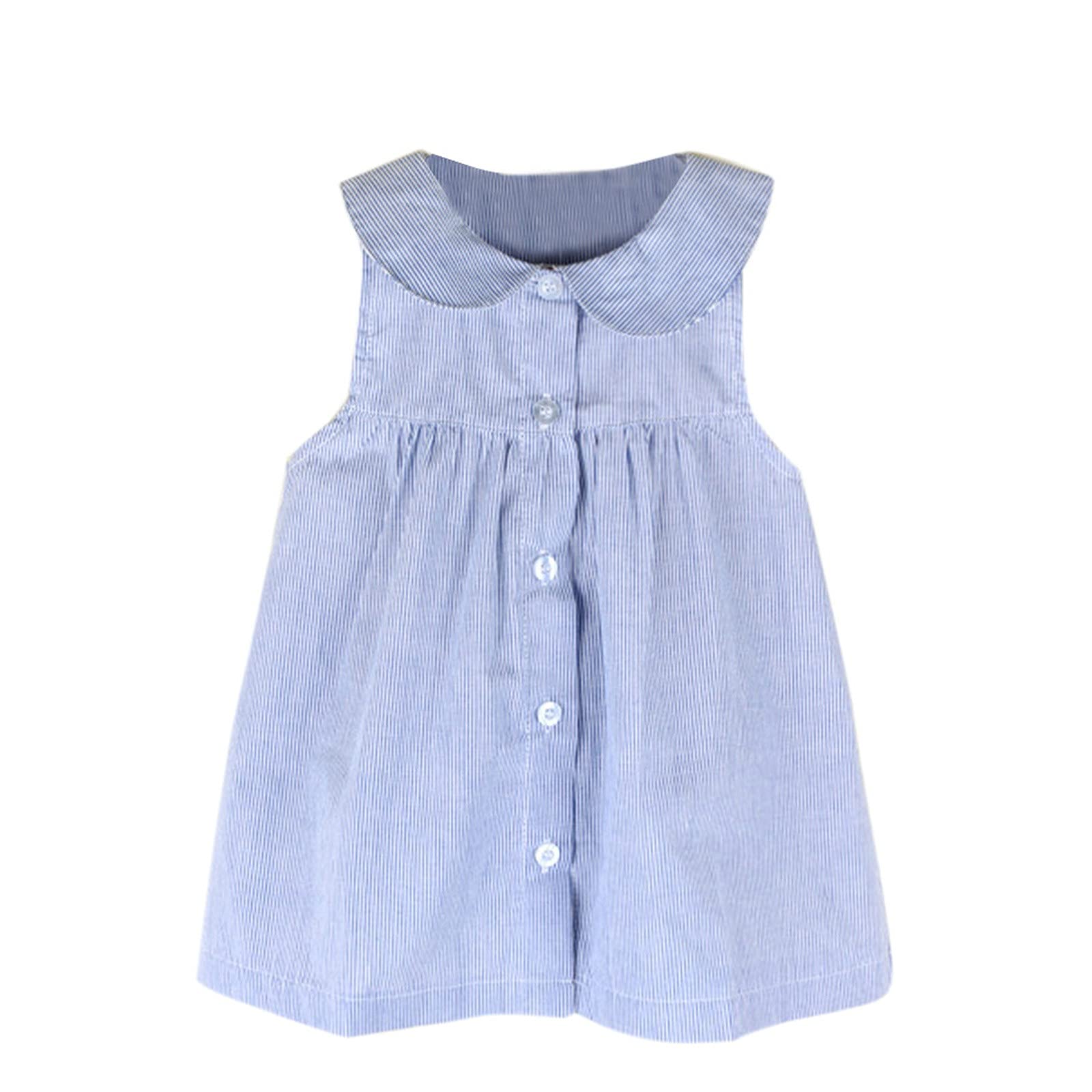 IFOTIME Baby Girls Dresses - Toddler Infant Blue Solid Casual Dress with Doll Collar & Button for Playdates, Parties & Photo Shoots