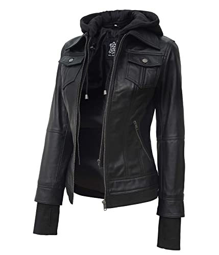 Black - Betty Leather Jacket With Hood