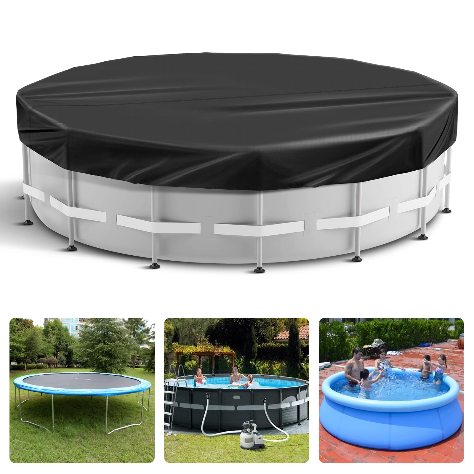 8 Ft Round Solar Pool Cover for Above Ground Pools - Heavy Duty Waterproof & Dustproof Swimming Pool Cover with Accessories (Black) | Extend Swimming Season & Protect Pool from Debris