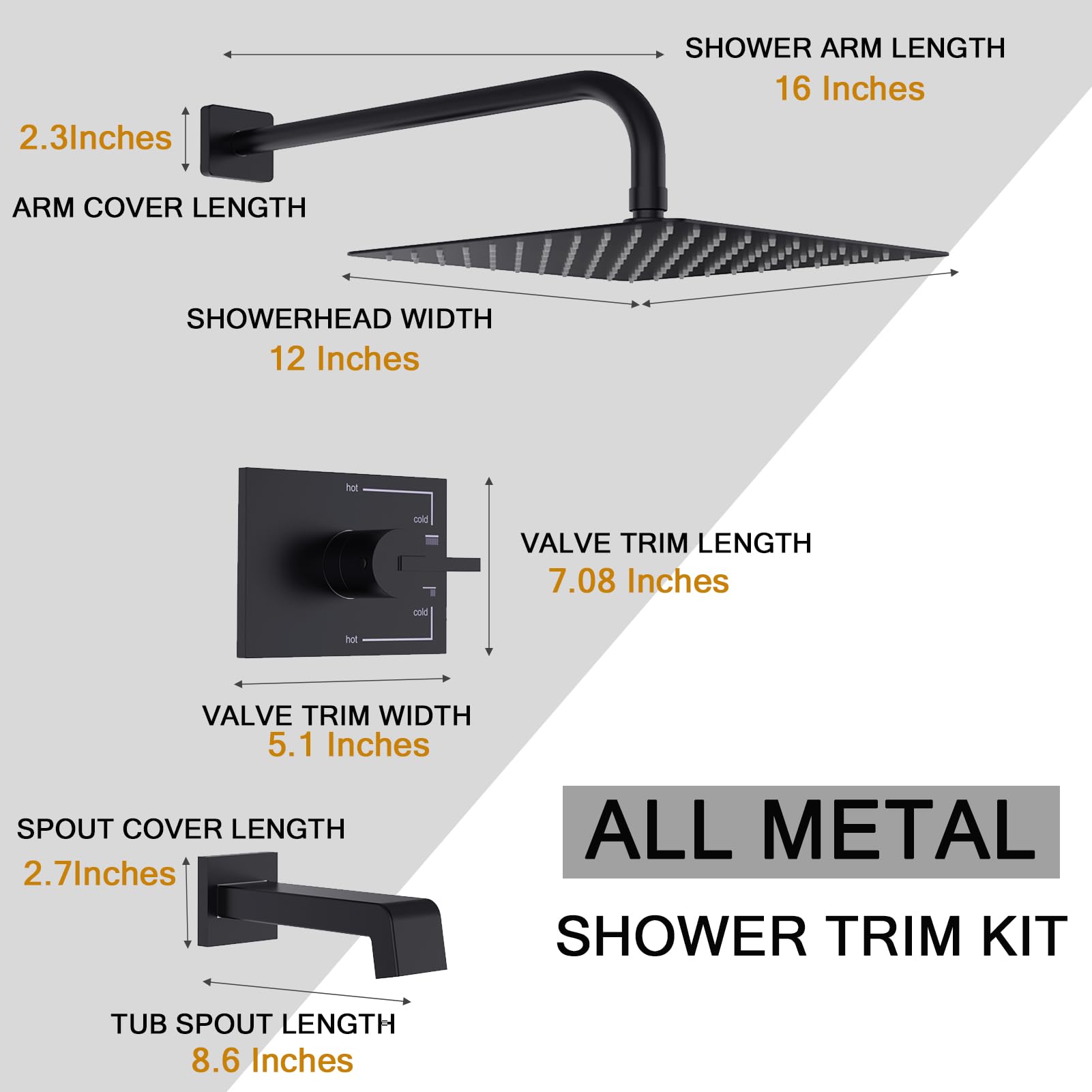 Premium Matte Black Shower Faucet Set - 12 Inch Rainfall Shower Head with Tub Spout & Handle (Includes Valve) | Modern Bathroom Upgrade for Spa-Like Experience