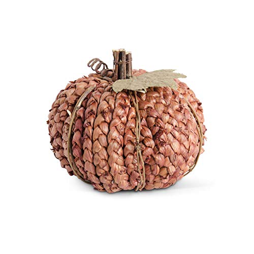 5.25 Inch Burnt Orange Braided Cornhusk Pumpkin With Grapevine Acce