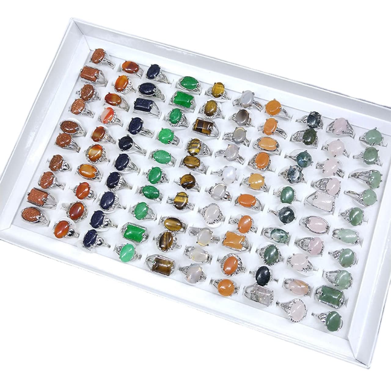 Wholesale 100PCS Mixed Natural Stone Rings for Women & Men - Bulk Jewelry Set for Gifts, Parties, Fashion Accessories - Perfect for Weddings, Prom, Daily Wear & Jewelry Business