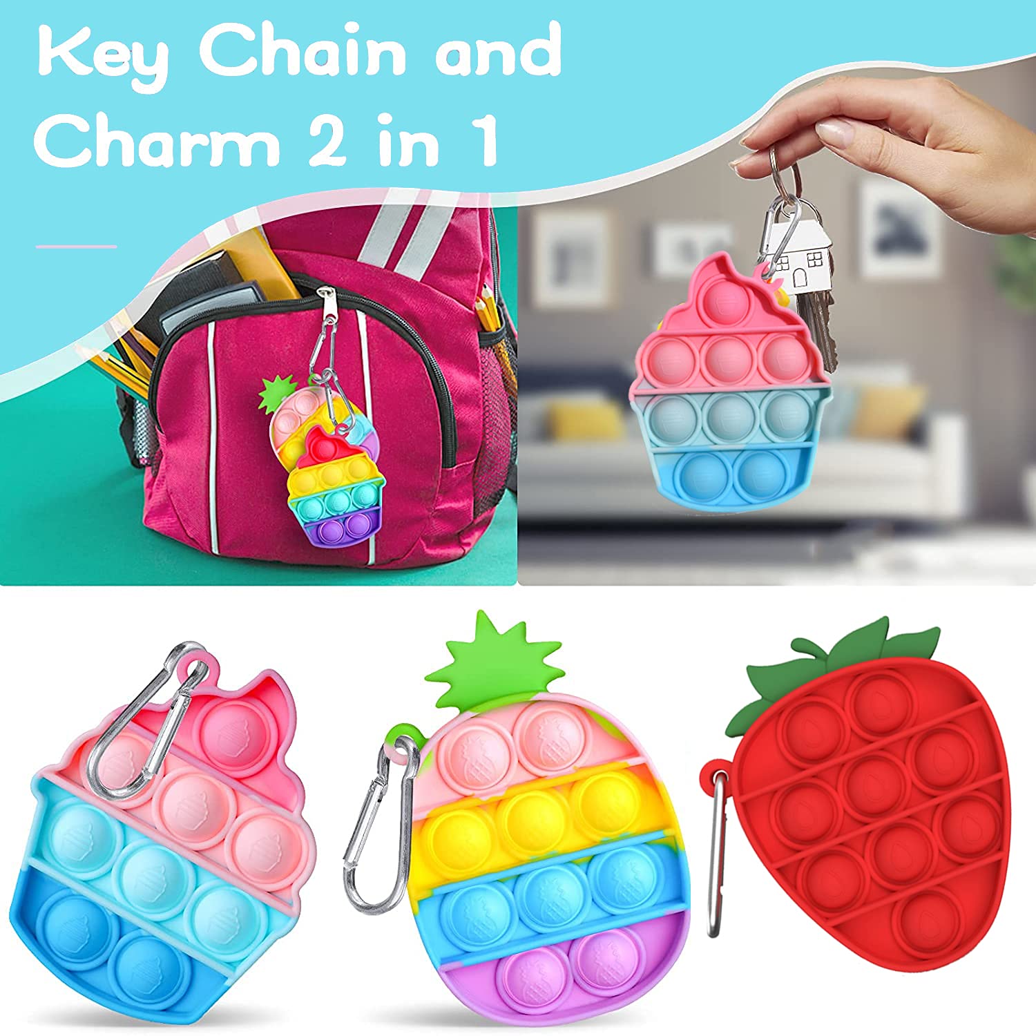 18 Pcs Mini Push Pop Bubble Fidget Toy Set - Stress Relief Sensory Toys for Kids & Adults - Portable Keychain Anxiety Relief Desk Toys for ADHD, Autism & Office Use - Perfect for Travel, School & Work Focus