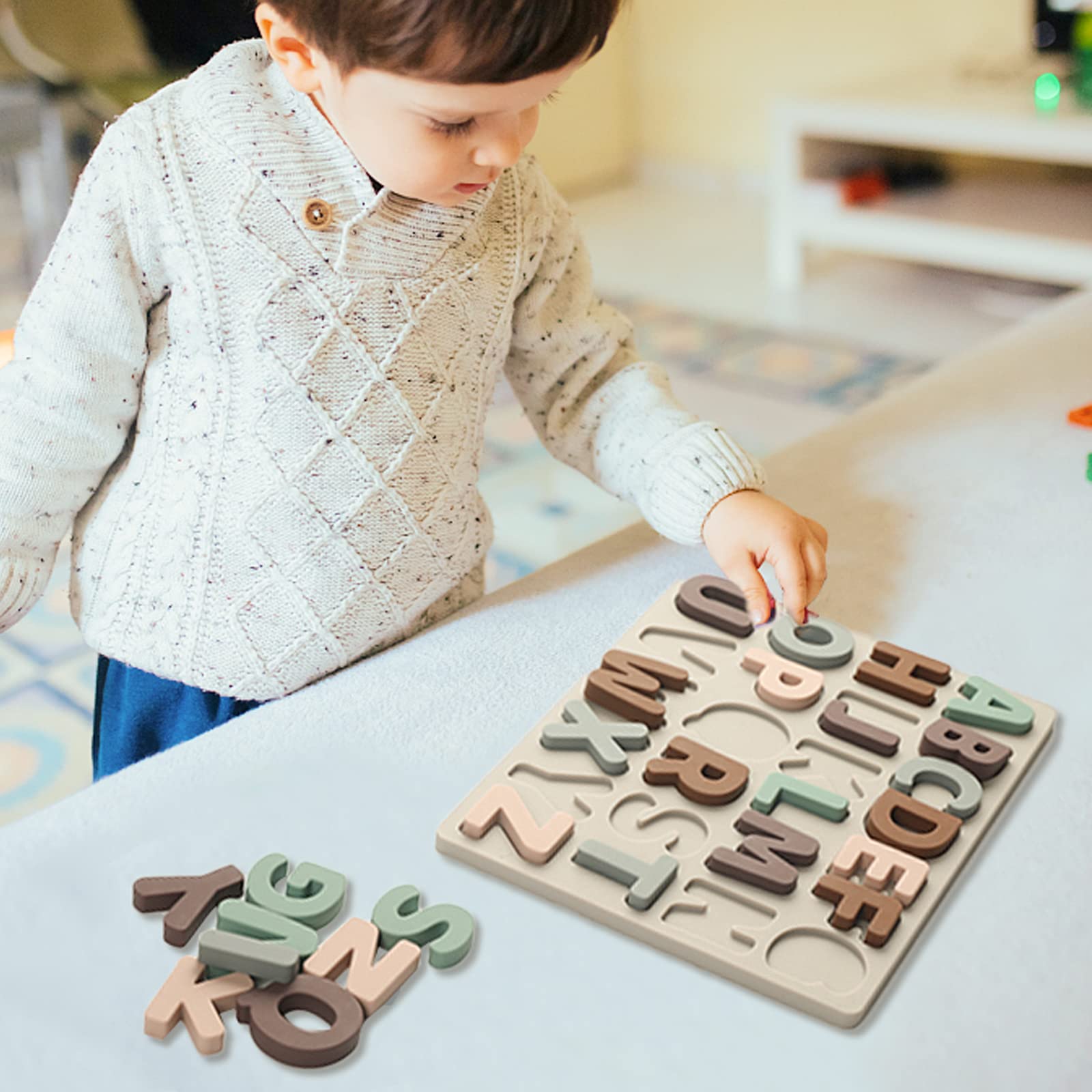 **Soft Silicone ABC Puzzle for Toddlers - Montessori Alphabet Learning Toy with Puzzle Board & Letter Blocks - Preschool Early Education Gift for Boys & Girls - Perfect for Home, Classroom & Travel Play**