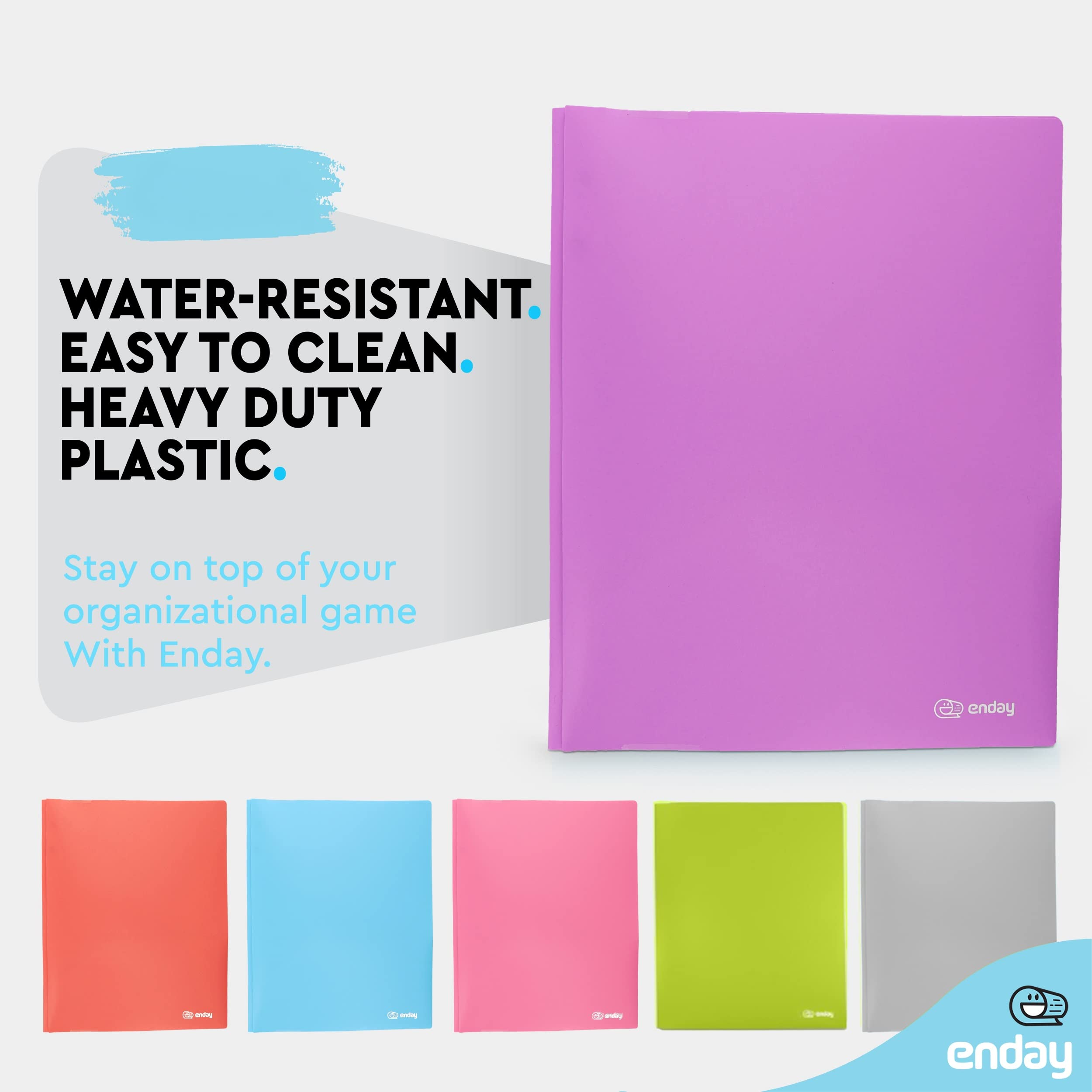 Enday 2-Pocket 3-Prong Plastic Folder with Brads - Letter Size Sheets Organizer in Purple, Blue, Green, Red, Pink & Grey - Perfect for School, Office & Document Filing (1-Pack)
