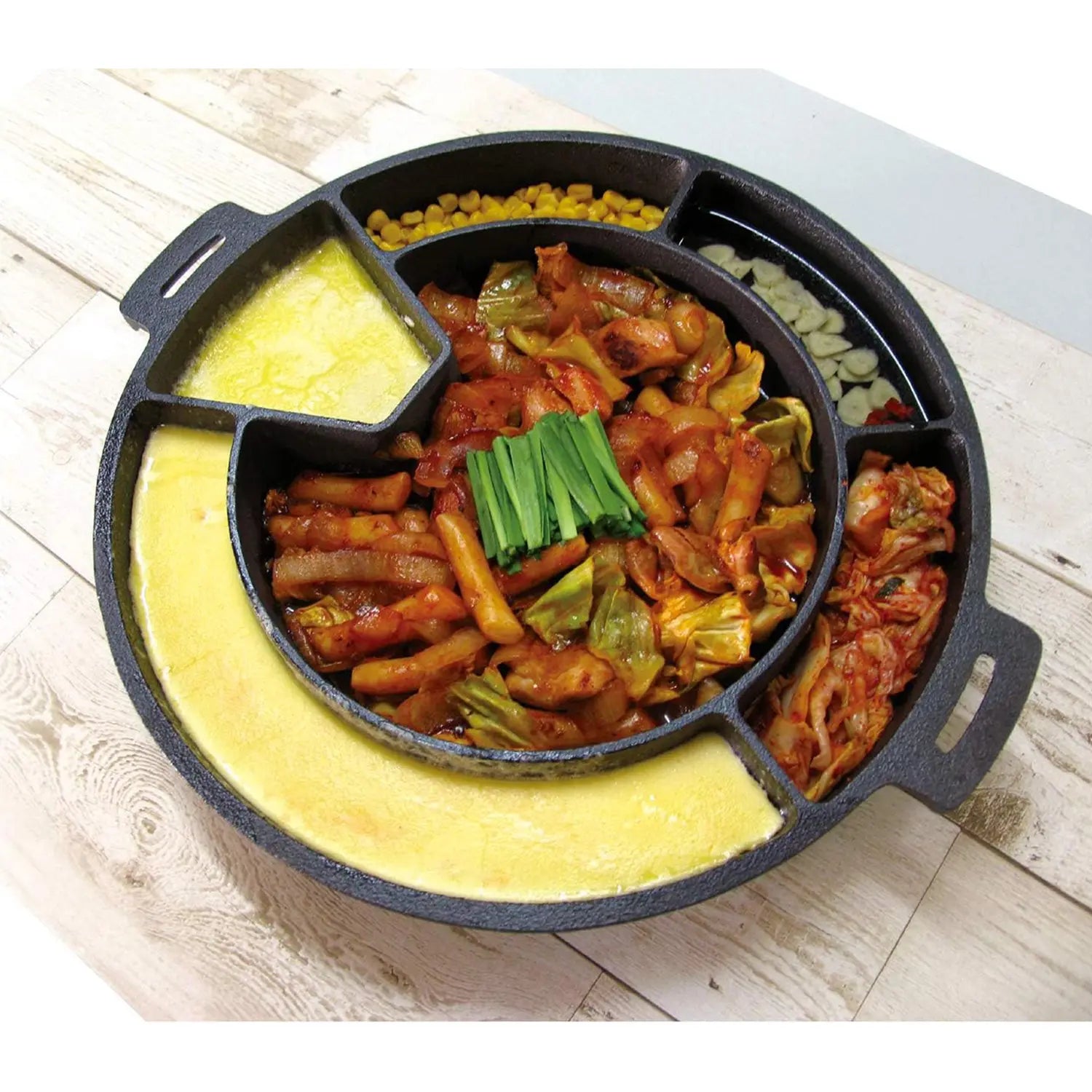 Asahi Chuzo Premium Cast Iron Dakgalbi Grill Pan - Korean BBQ Grill for Home Cooking, Perfect for Stir-Frying, Searing, and Serving Authentic Korean Dishes