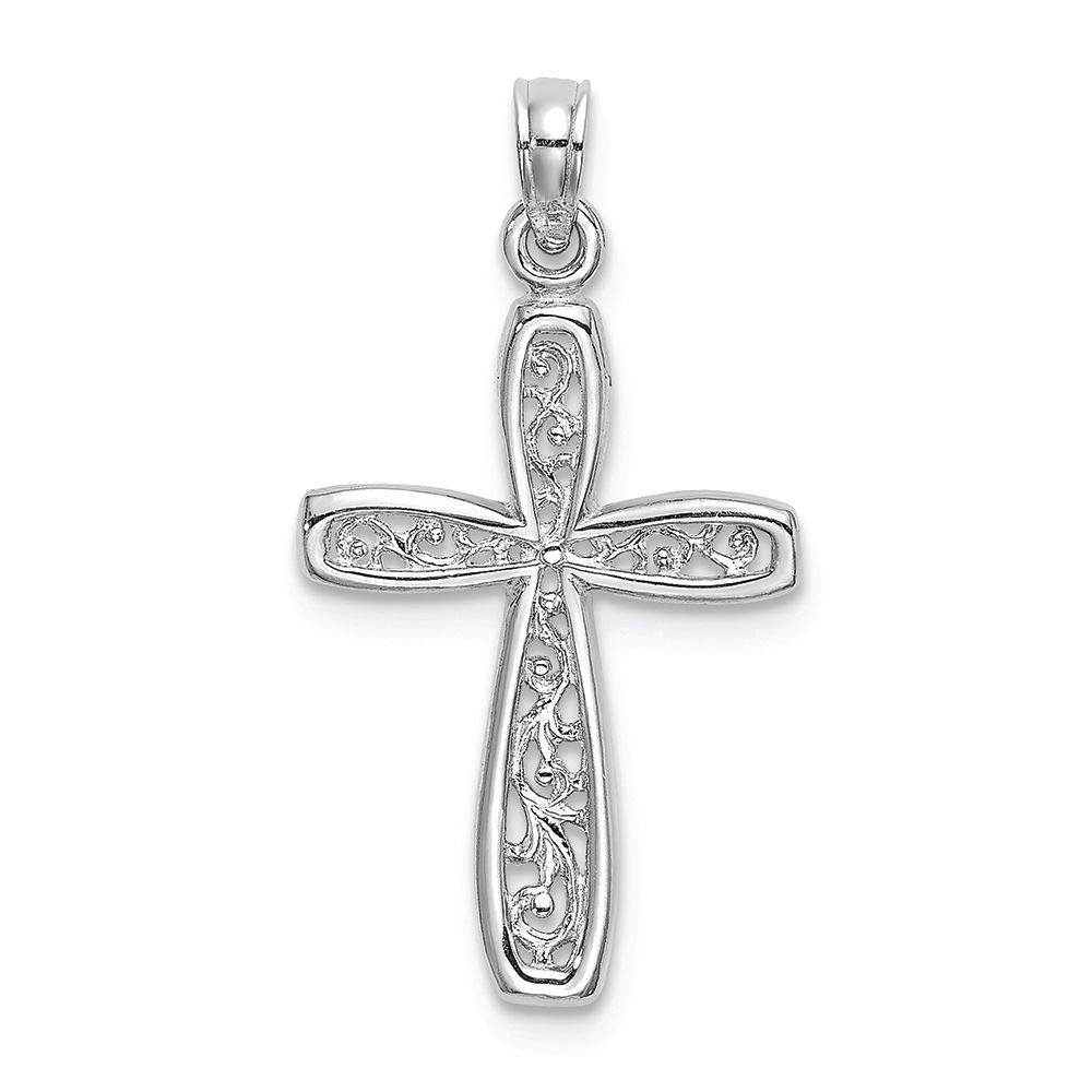 10K White Gold Cross Charm with Intricate Filigree Center - Elegant Religious Jewelry for Women, Perfect for Baptism, Confirmation & Everyday Wear | FJC Finejewelers