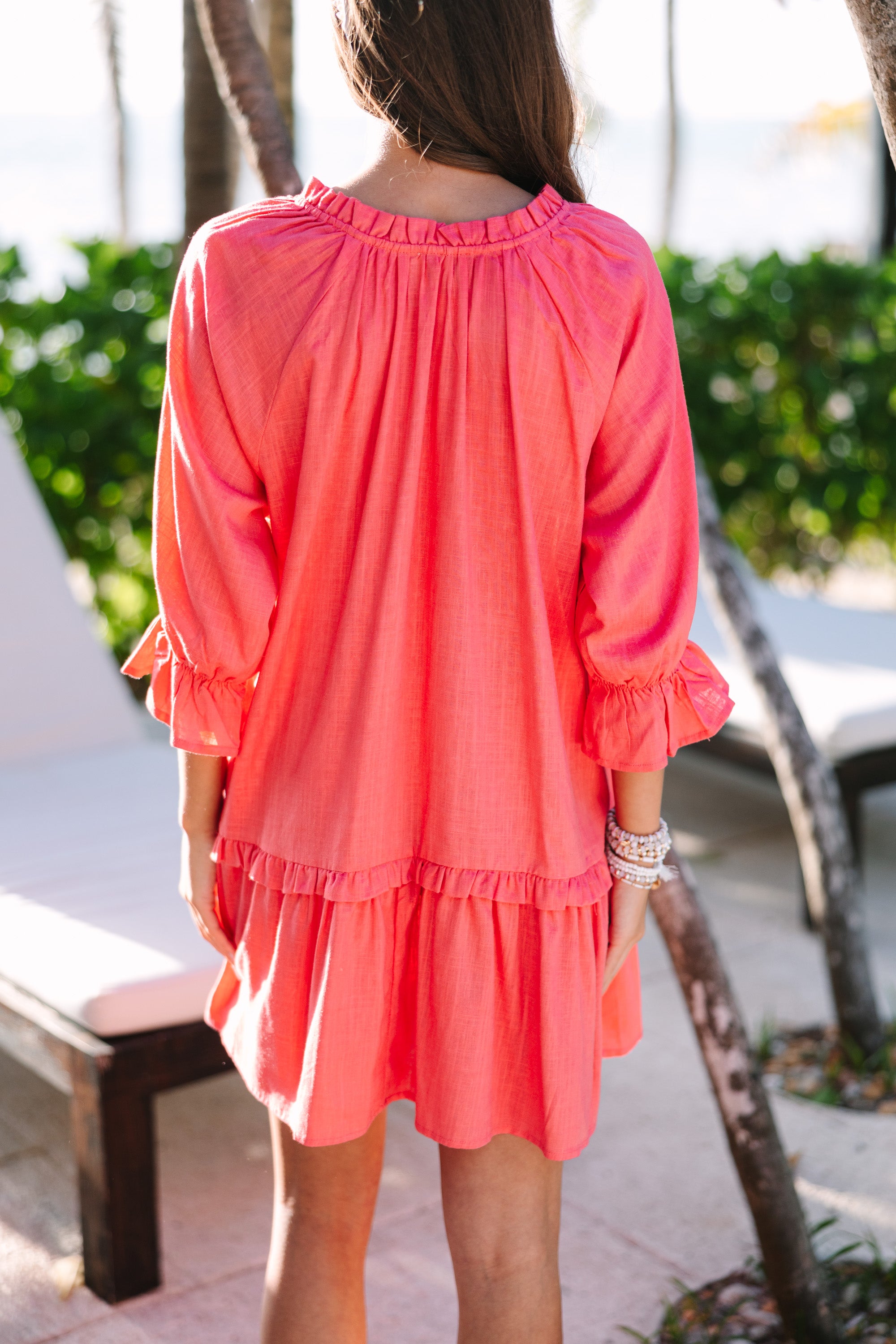 Stylish Coral Orange Linen Dress for Women - Summer Casual & Beach Wear - Perfect for Outdoor Events, Vacations, and Date Nights