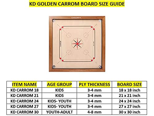 KD Golden Carrom Board - 30x30 Inches Antique Indoor Board Game - Approved by Carrom Federation of India & Maharashtra Carrom Association - Perfect for Family Game Nights, Parties, and Indoor Recreation