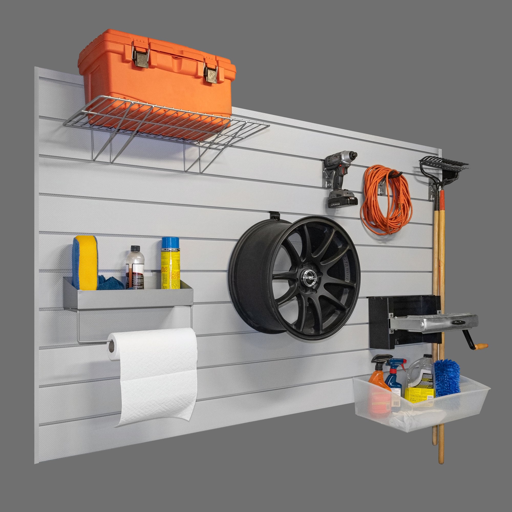 PROCORE+ Silver Grey Carbon Fiber Slatwall Mini Bundle - Wall Organizer for Retail & Garage Storage | Durable & Stylish Display Solution for Shops, Homes & Offices