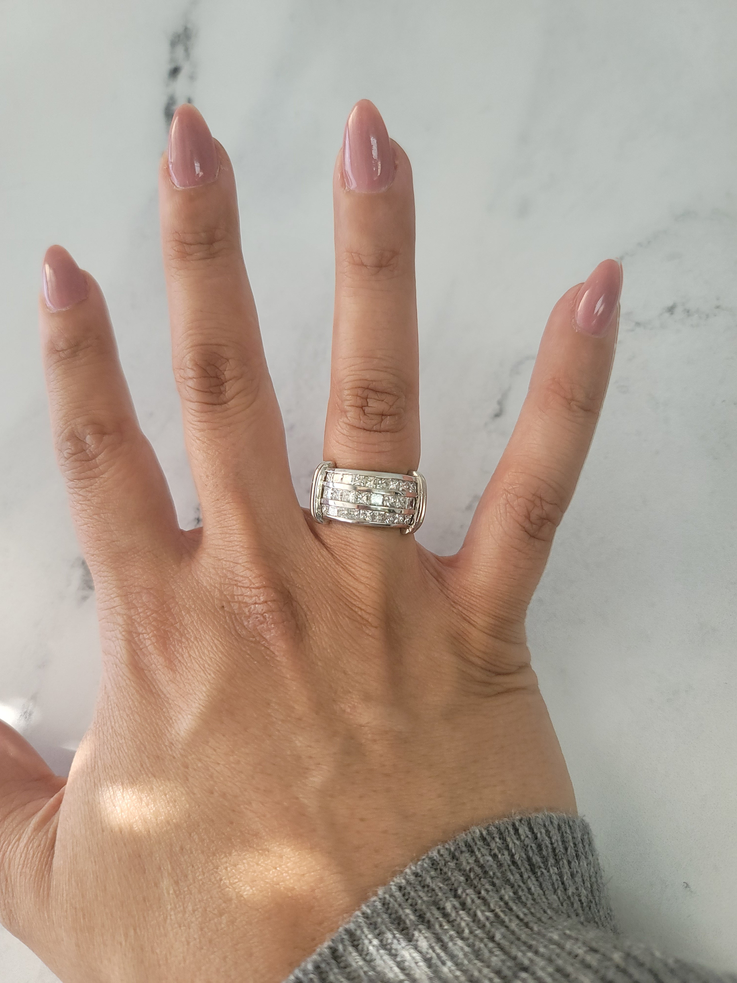 1.86cttw Three Row Princess Cut Diamond Ring for Women - Elegant Wedding, Engagement & Anniversary Jewelry Gift