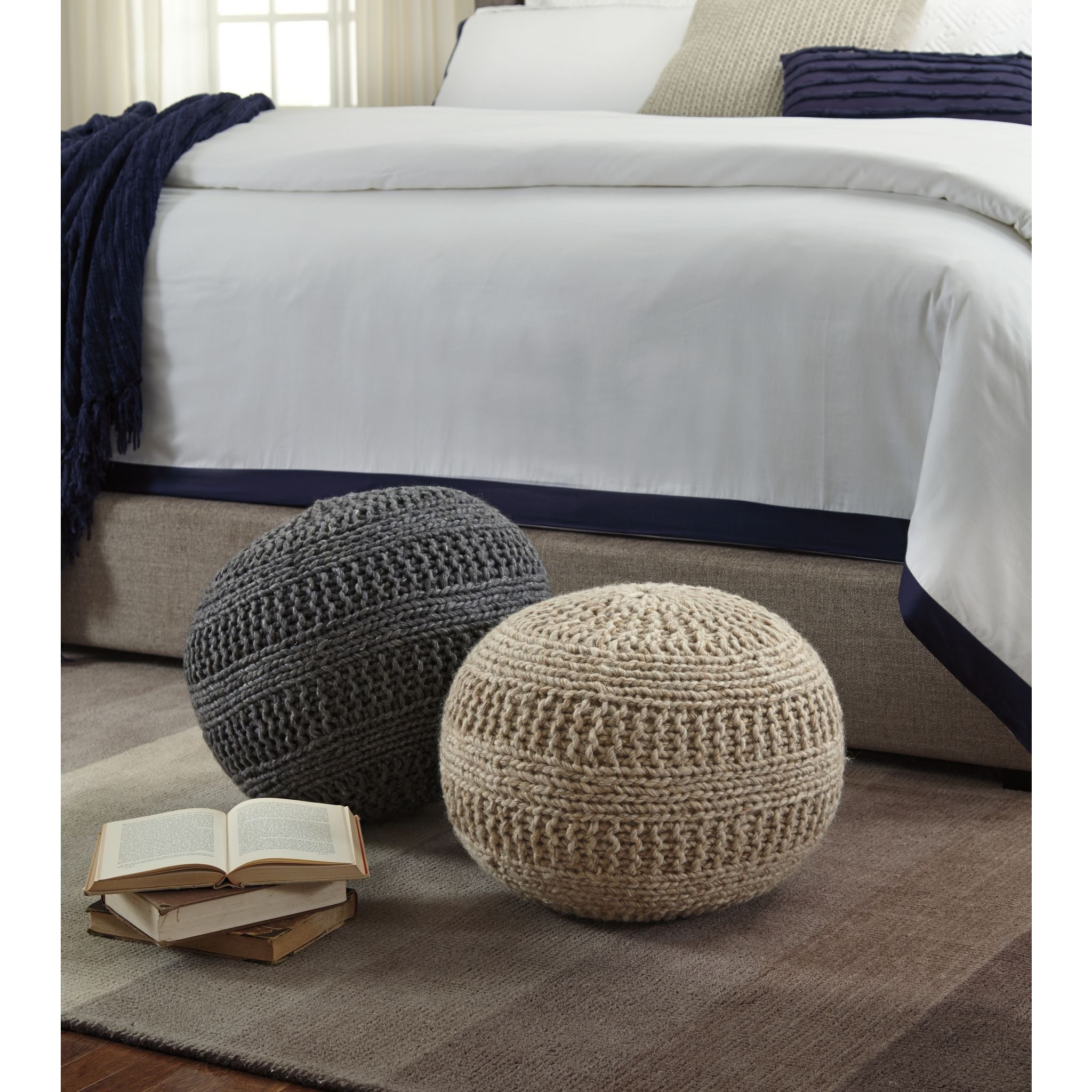 Benedict Pouf - Natural Fiber Ottoman with Storage, Round Footstool for Living Room, Bedroom & Nursery - Cozy Home Decor Accent