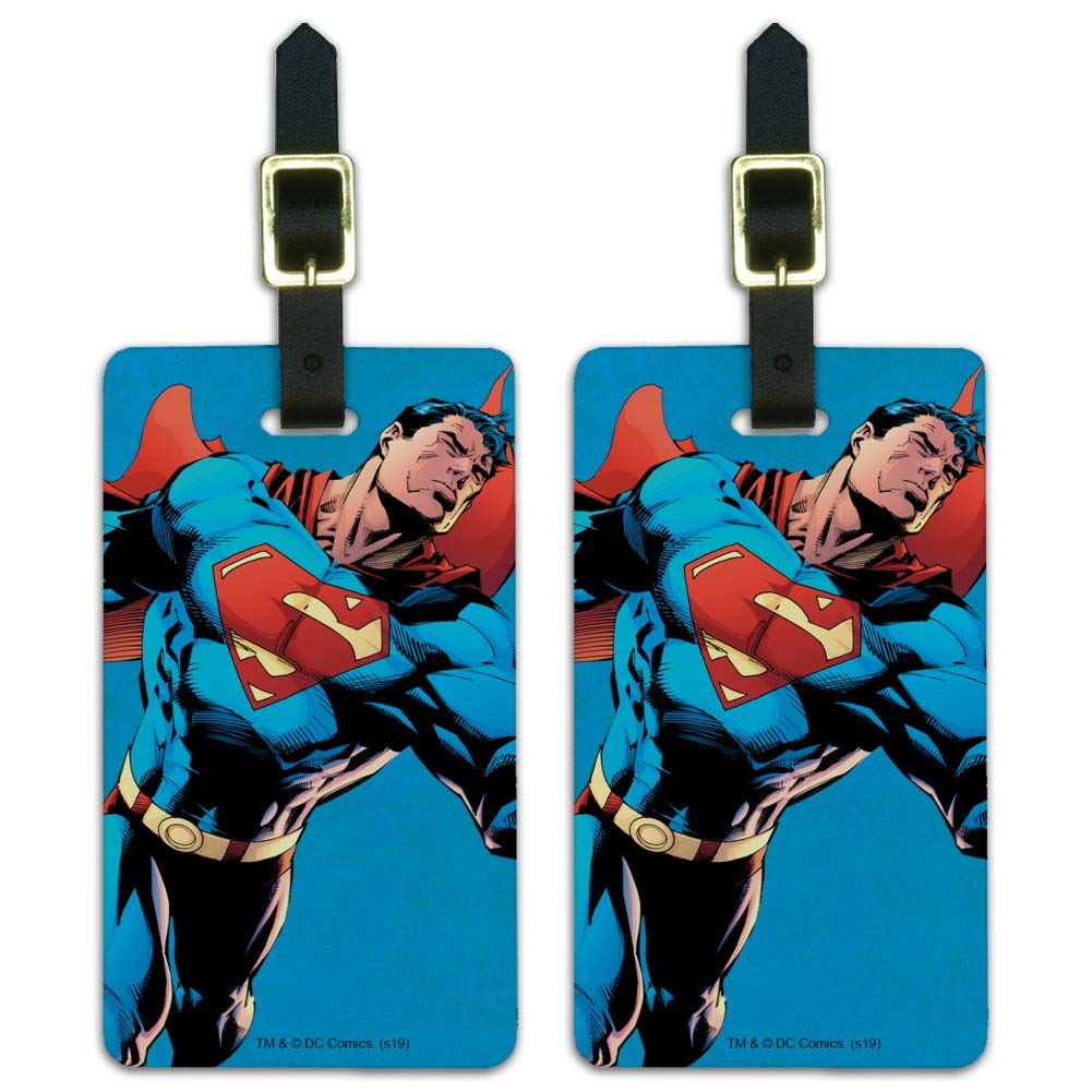 Superman Character Luggage ID Tags - Durable Suitcase Name Tags for Travel Bags (Set of 2) - Perfect for Carry-Ons, Checked Luggage & Backpacks