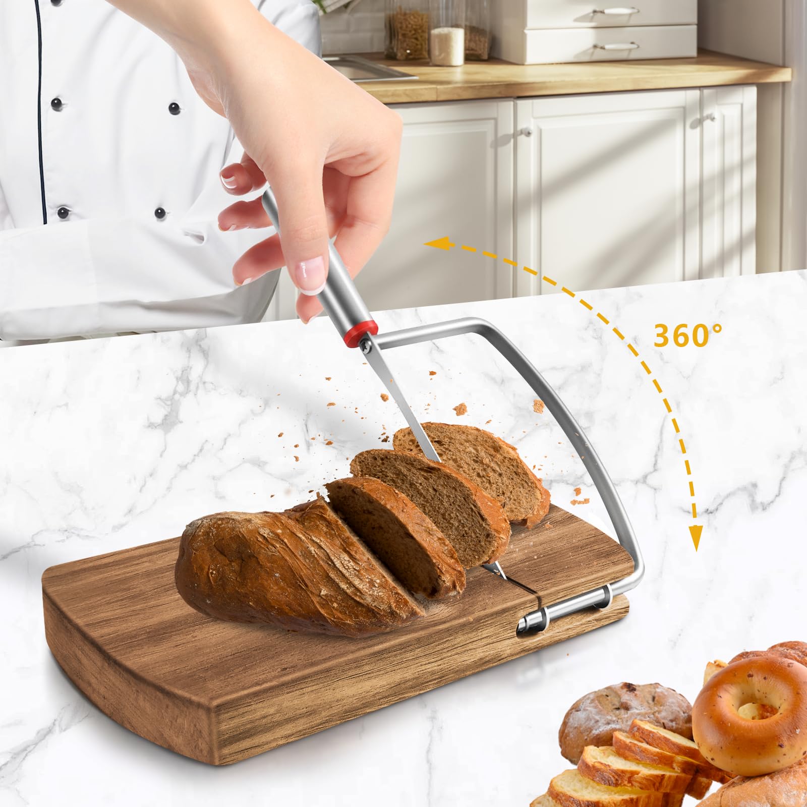 Premium Acacia Wood Cheese Slicer with Stainless Steel Blade - Perfect Cheese Cutter for Block Cheese, Butter & Deli Meats - Effortless Cutting Tool for Charcuterie Boards, Cheese Platters & Kitchen Prep