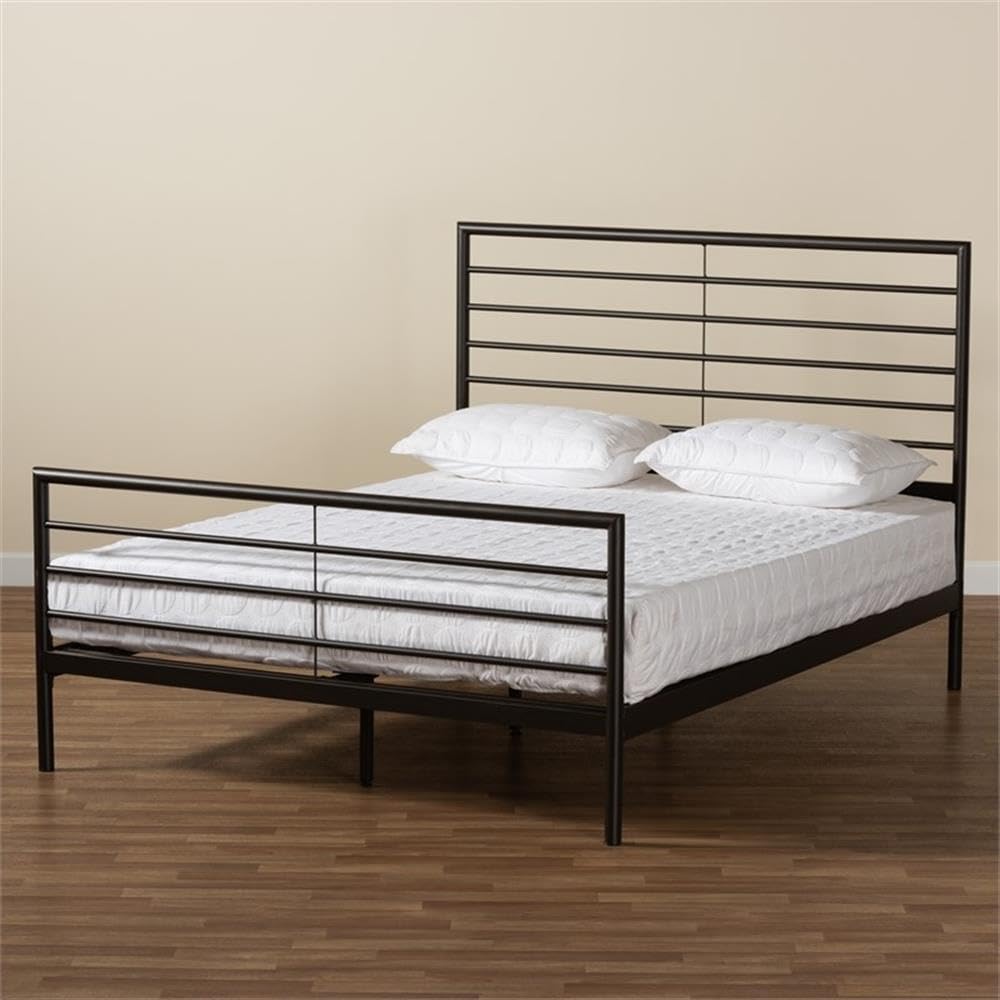 Industrial Black Metal Full Size Platform Bed Frame - Modern Minimalist Studio Alva Design for Bedroom, Guest Room & Dormitory