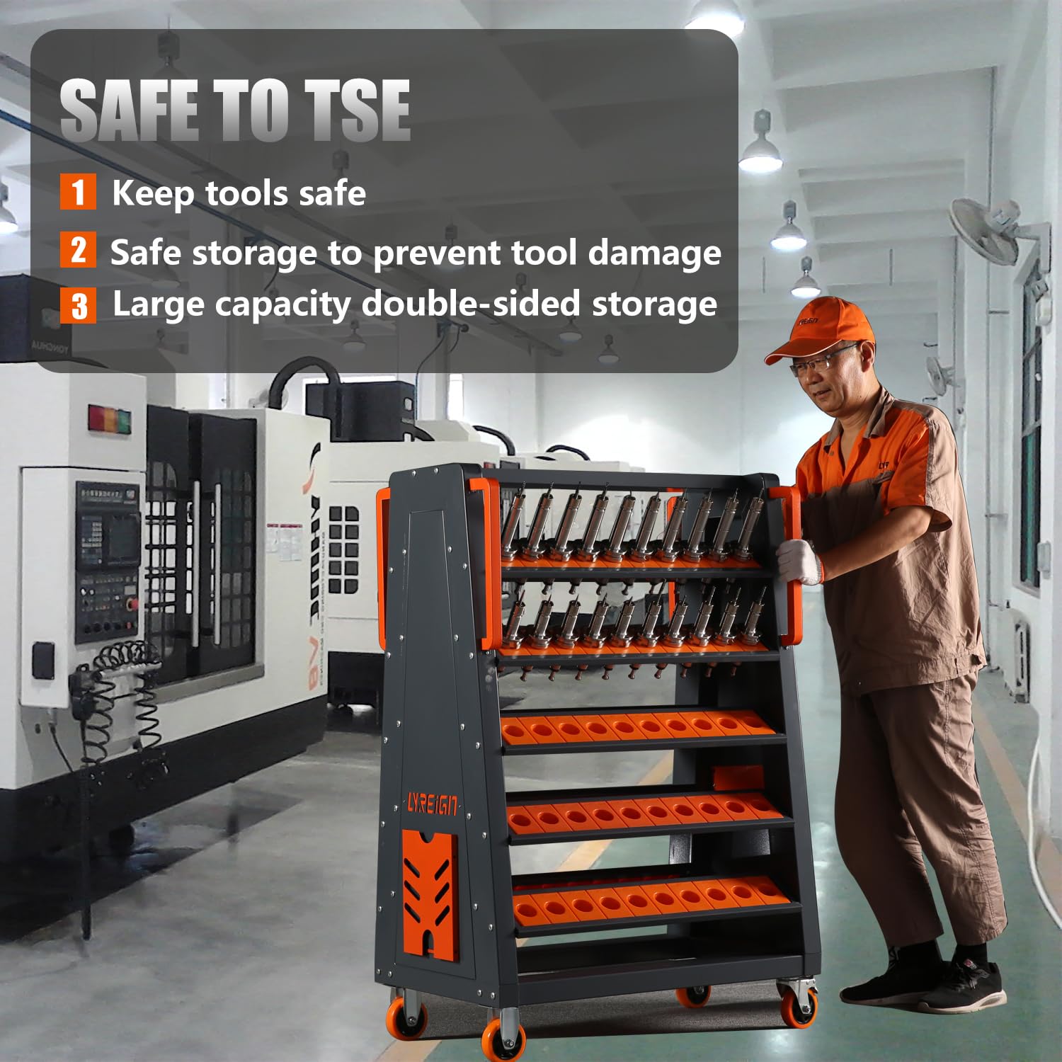 CAT40 CNC Tool Cart - 100 Capacity, 5-Tier Rolling Tool Storage with Wheels, 40 Taper Tool Holder Organizer for CNC Machines | Perfect for Workshop, Factory & Garage Organization