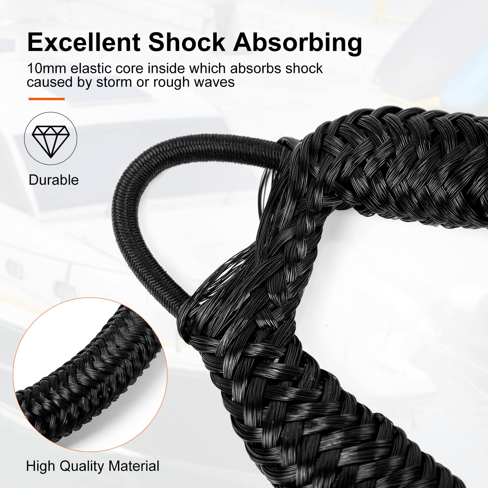 4 Feet Bungee Dock Lines with Shock Absorbing Cords - Heavy Duty Mooring Rope for Boats, PWCs, Jet Skis, Pontoons, Kayaks & Canoes - Perfect for Secure Docking in Rough Waters & Marina Use