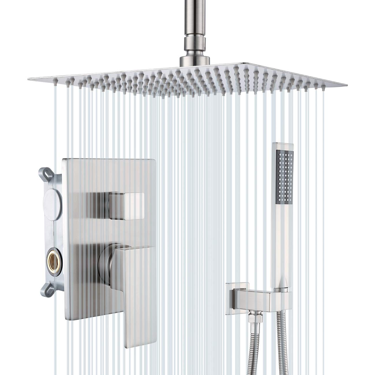 Premium KES 10-Inch Rain Shower System - Ceiling Mount Shower Head with Faucet Set, Complete Valve & Trim Kit in Brushed Nickel Finish (XB6235-BN) - Perfect for Modern Bathroom Renovations & Luxury Spa Experience
