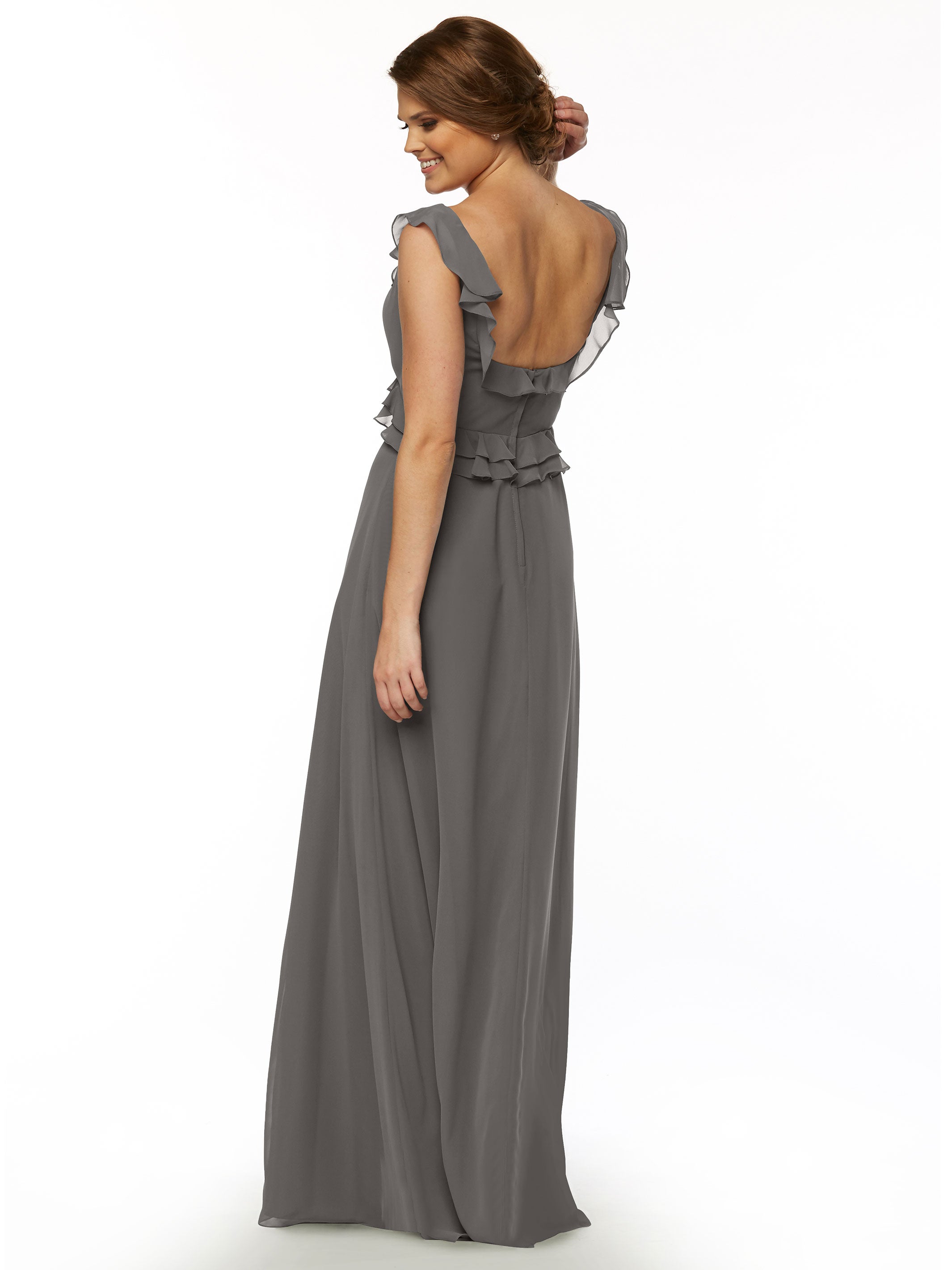 Elegant Off-the-Shoulder Chiffon Bridesmaid Dress with Ruffled Bodice - A-Line Silhouette for Weddings, Parties & Formal Events (Style 80173)