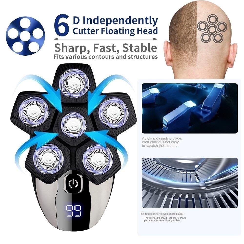 5-in-1 Electric Head Shaver for Men - Waterproof Bald Head Trimmer with Nose & Sideburn Clippers - Wet/Dry Grooming Kit for Smooth Shaving at Home or Travel